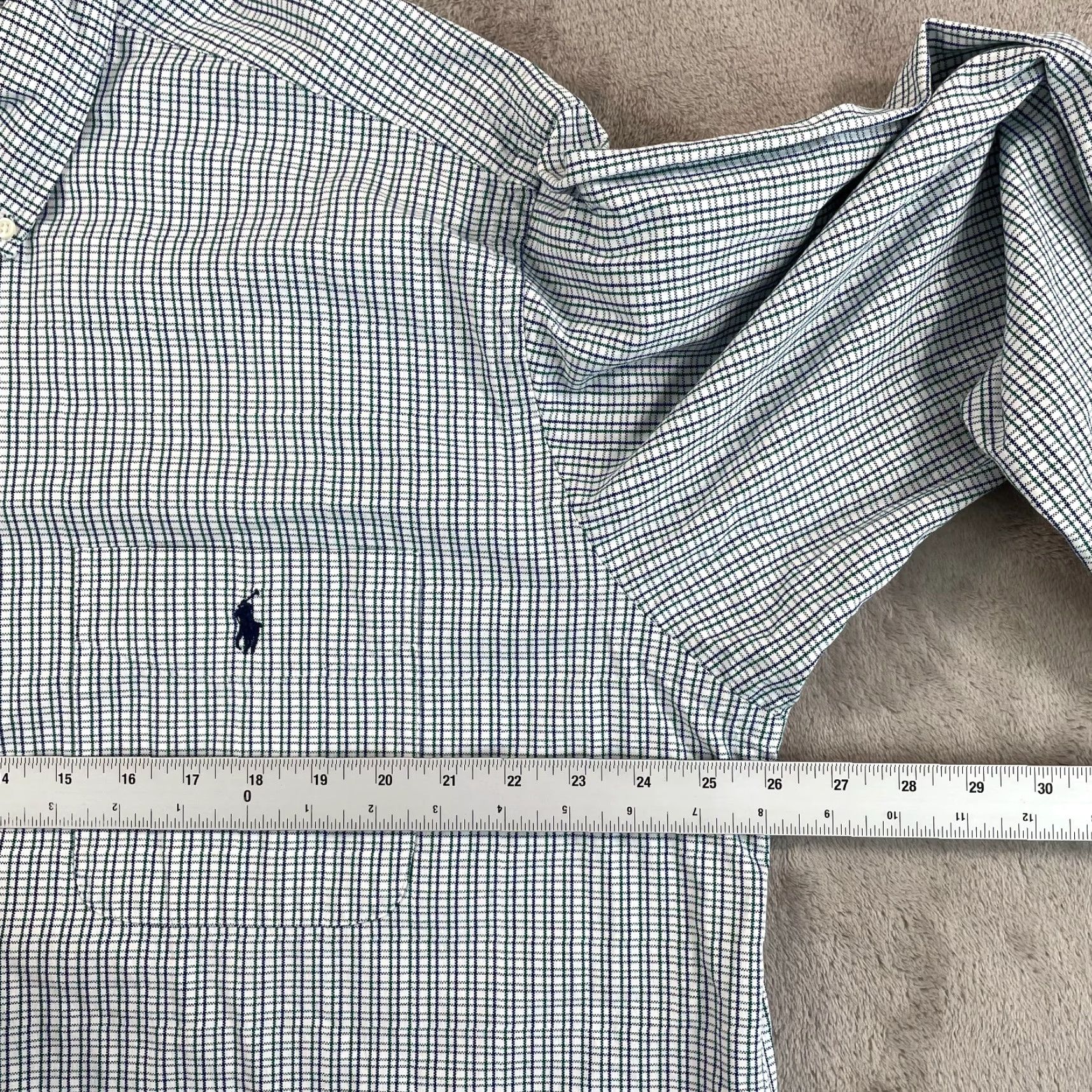 VINTAGE Polo Ralph Lauren Oxford BIG SHIRT Men Large Blue Green Plaid Pony Preppy Shirt