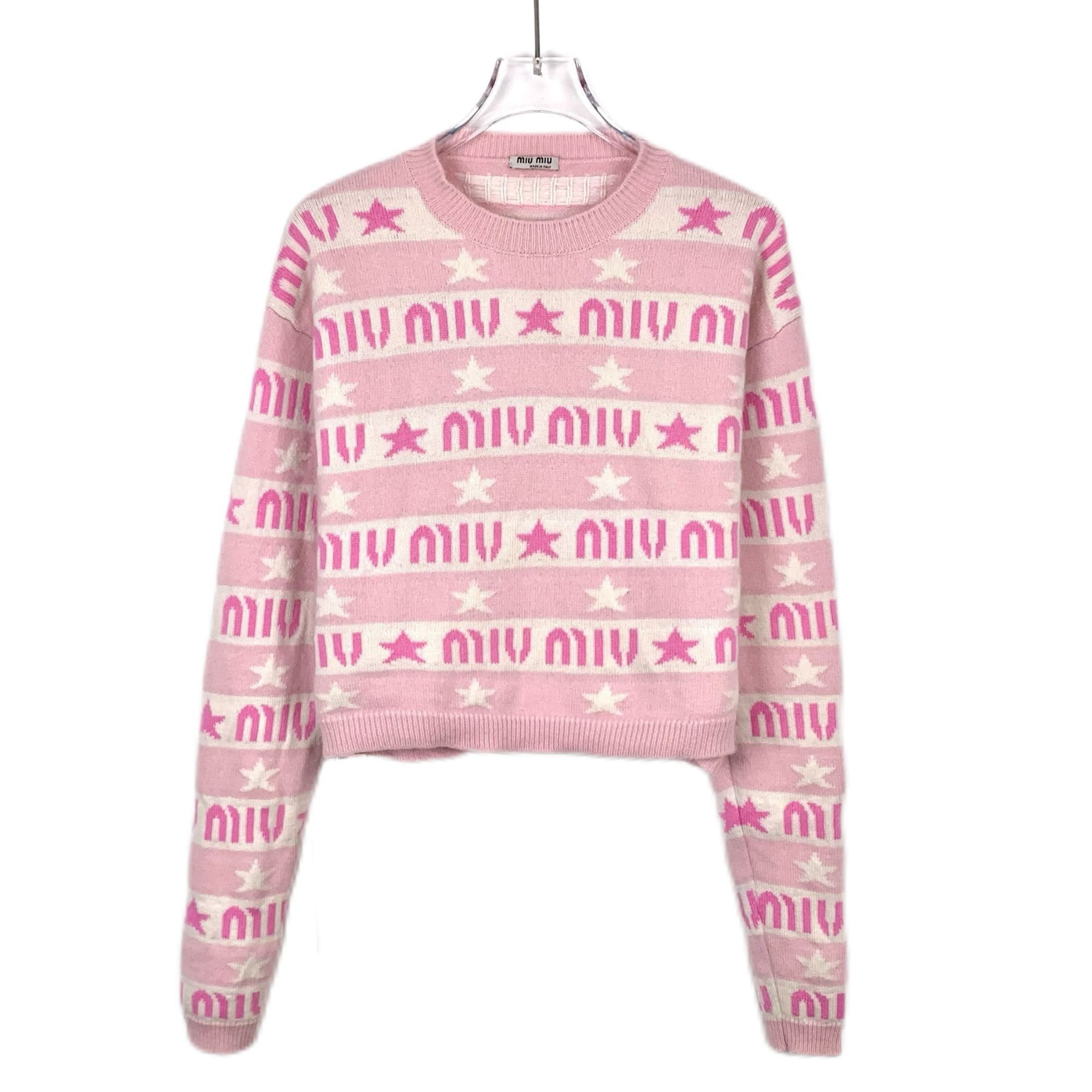 Miu Miu Miu Miu Pink & White Logo Star Pattern Sweater Size 38 S Mad Size XS / US 0-2 / IT 36-38 - 1 Thumbnail