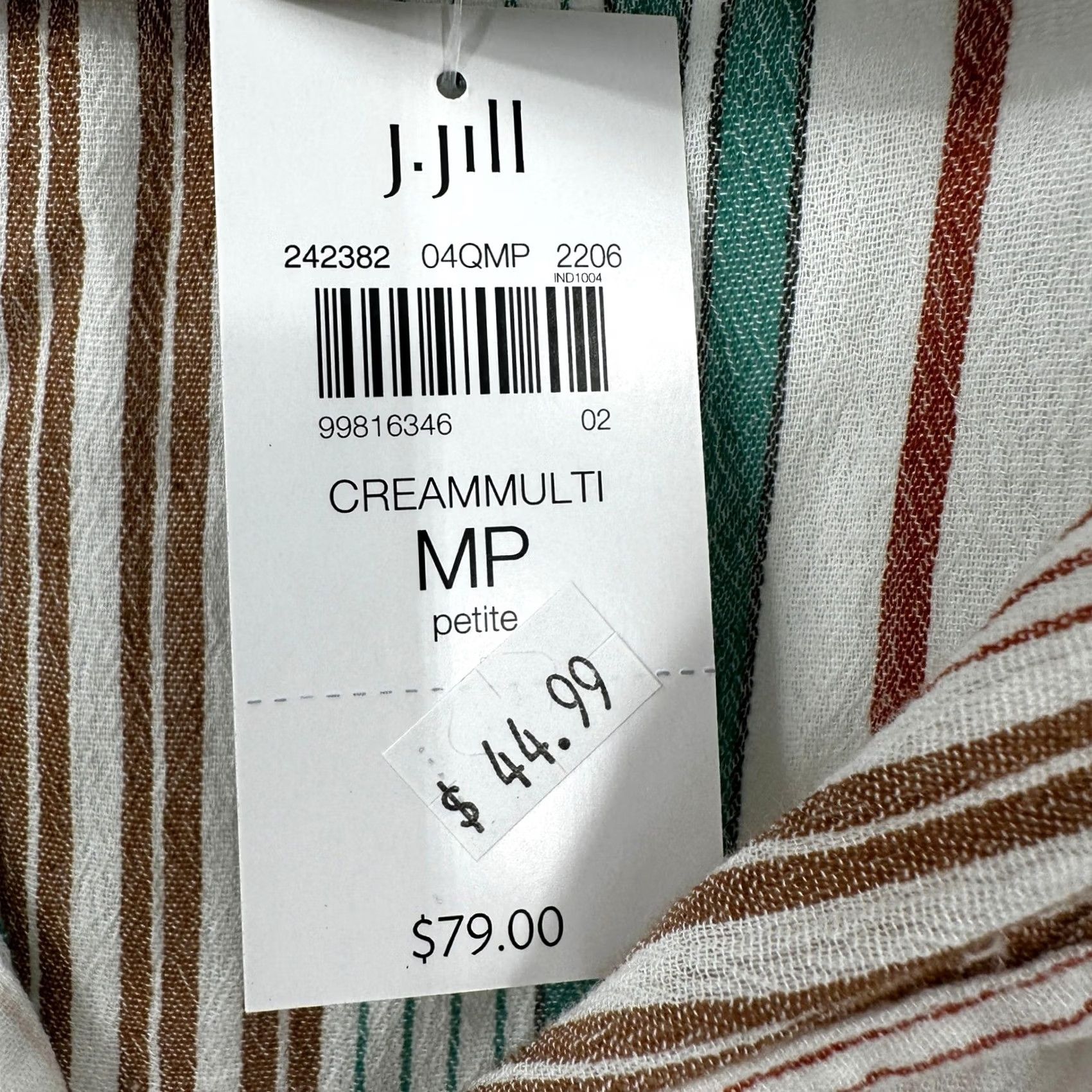 J. Jill J. Jill Tunic Top Sleevless Striped Tiered Petite Cream Multicolor Breezy Relaxed V-Neck Tassel Ruffle Summer Beach Casual Womens Size M / US 6-8 / IT 42-44 - 4 Thumbnail