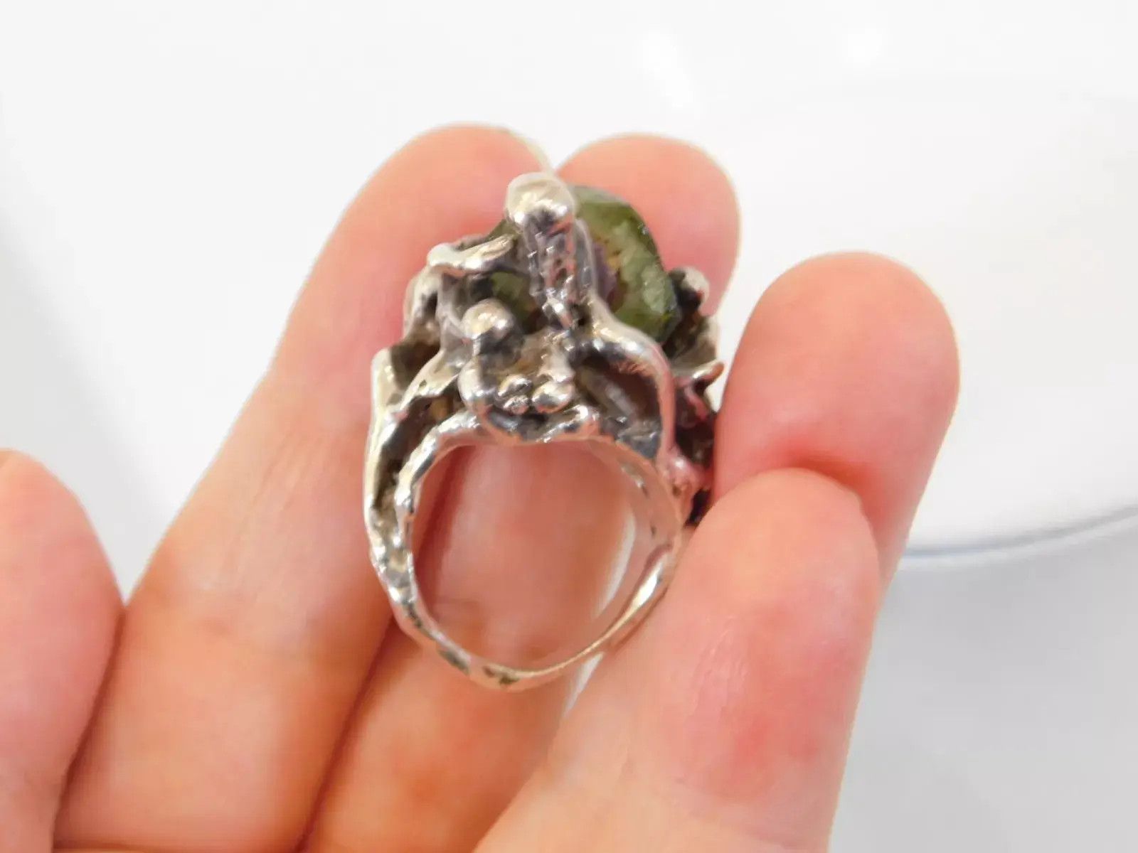 Vintage Vintage Sterling Silver Ring Tourmaline Size 7 Brutalist Size ONE SIZE - 8 Thumbnail