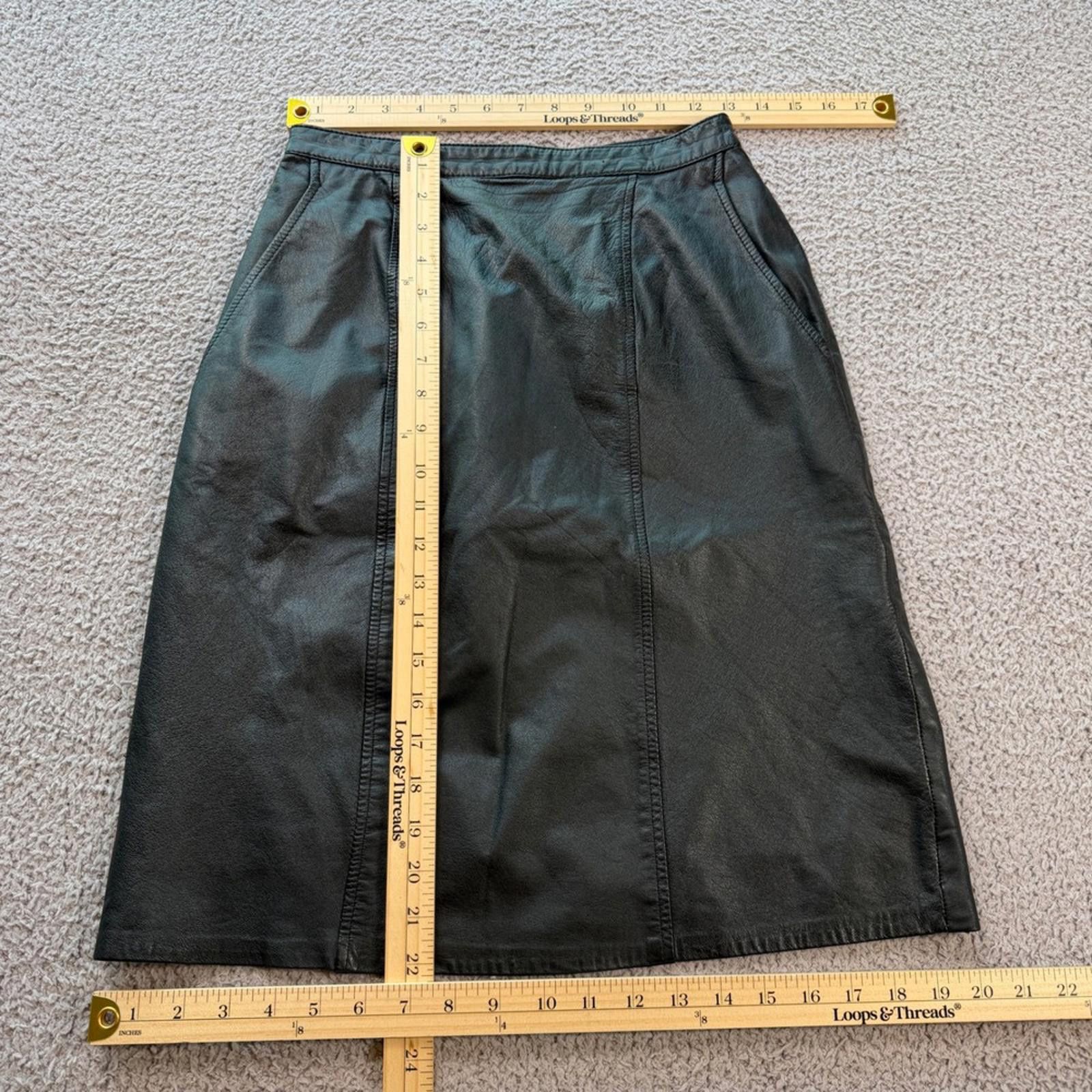 Other Vintage 90s Forenza Top Grain Leather Black Skirt Women's 8 Size 30" / US 8 / IT 44 - 3 Thumbnail