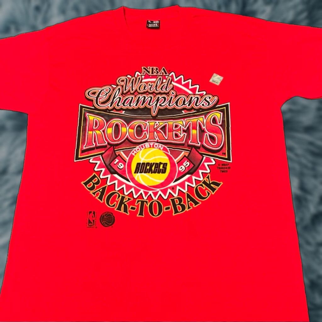 NBA VINTAGE Houston Rockets 90s NBA Back To Back Champions 1995 VTG Shirt Mens XL Gray Short Sleeve T-Shirt Size US XL / EU 56 / 4 - 1 Thumbnail
