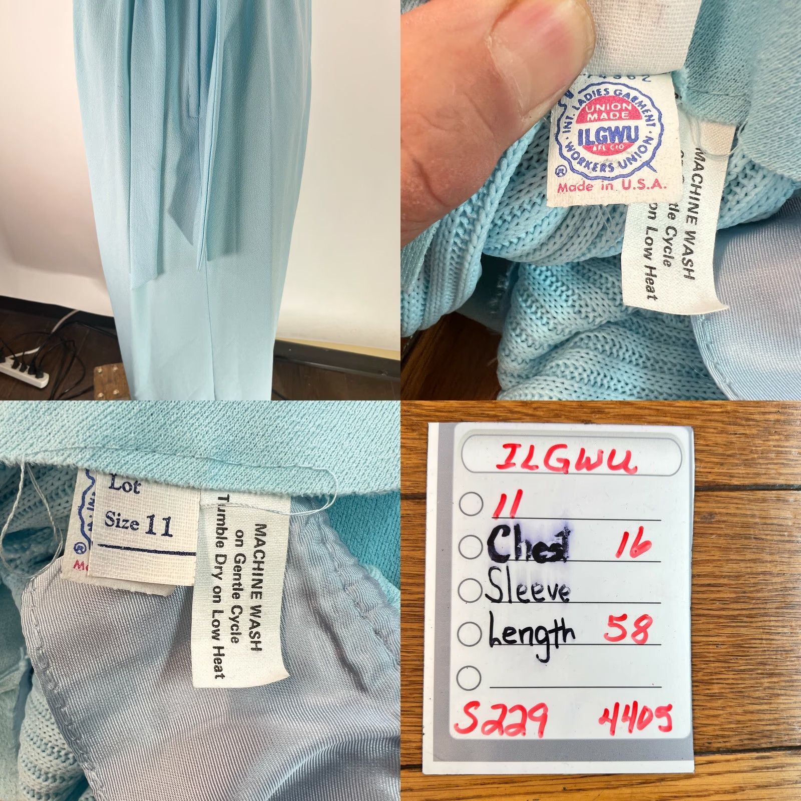 Vintage VINTAGE ILGWU Dress Maxi Blue 11 Women's Puff Sleeves Ruffled Tie Waist Knit Cocktail 58 in Chest 16 in US Size L / US 10 / IT 46 - 8 Thumbnail
