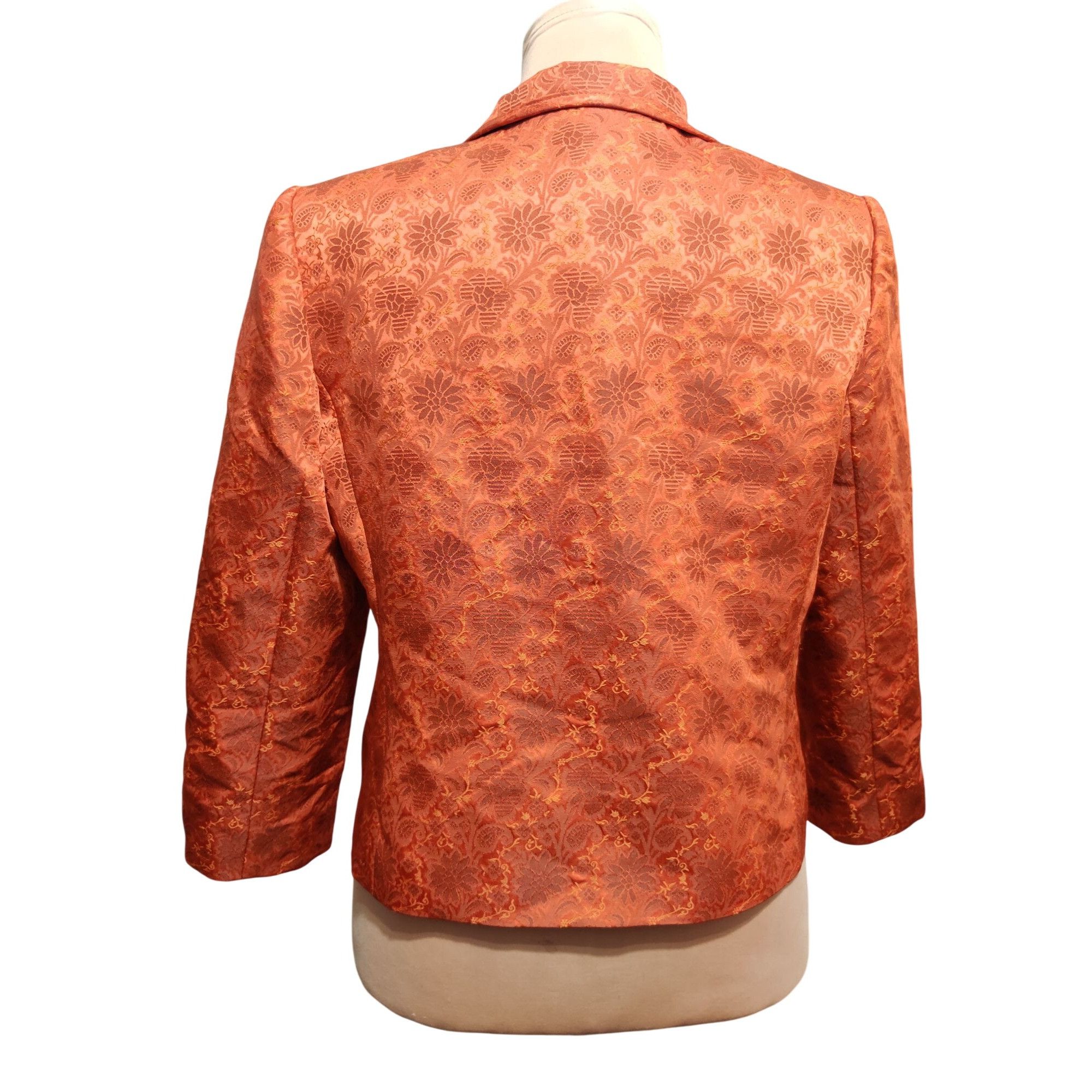 Vintage Ellen Tracy 12 Womens Blazer Orange Brocade Floral Jacquard Size XL / US 12-14 / IT 48-50 - 3 Thumbnail
