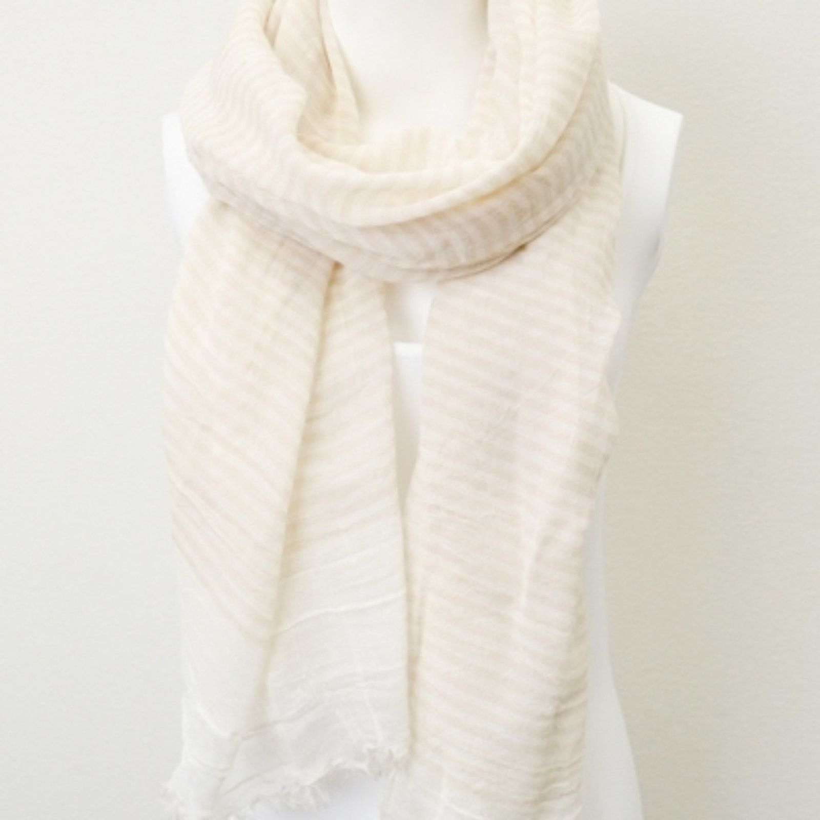 Other NEW NWT Boutique Ivory & Beige Stripe Fringe Rectangle Scarf Size ONE SIZE - 2 Thumbnail