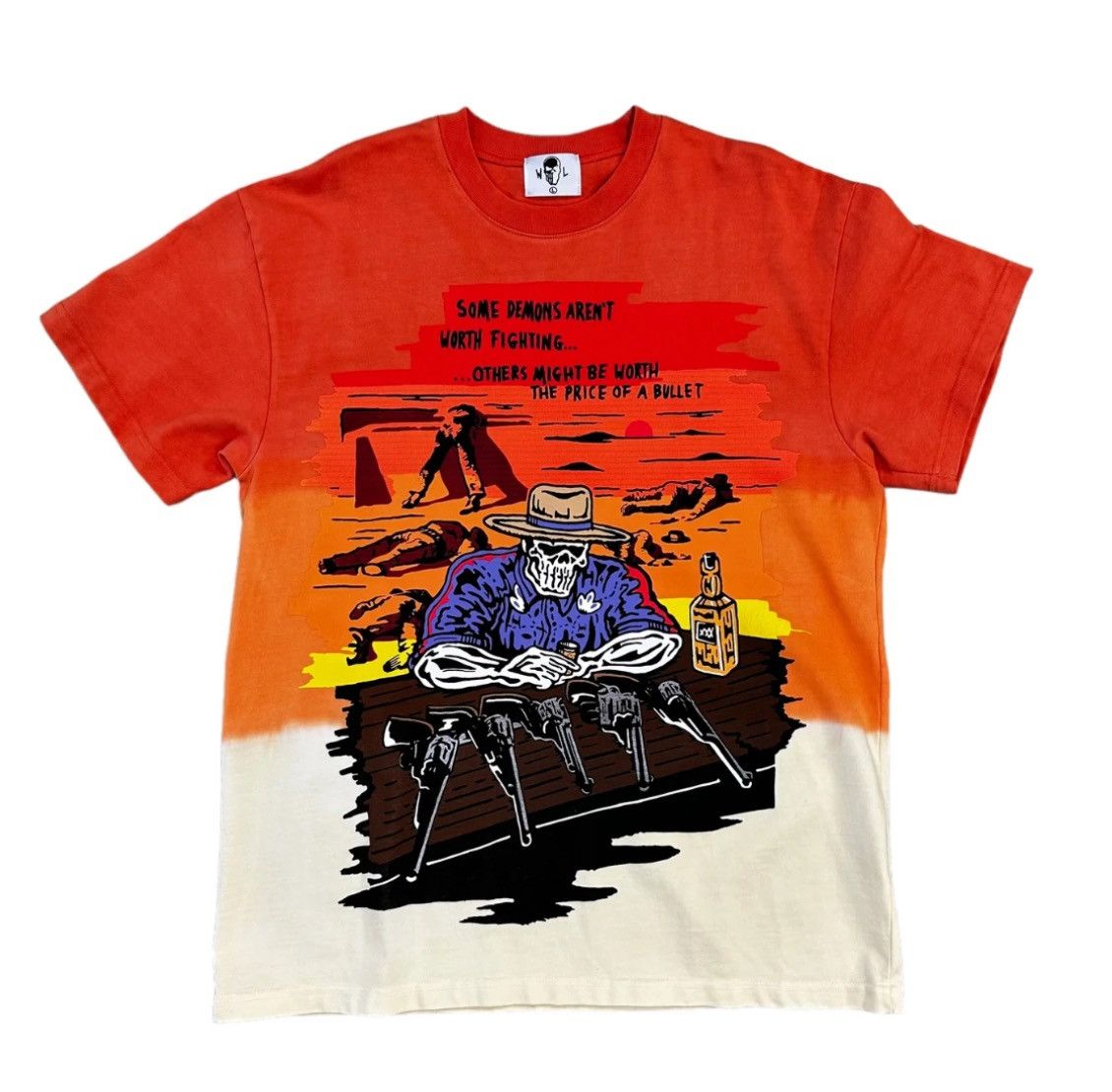 image of Warren Lotas Five Guns Dye Tee in Orange, Men's (Size Small)