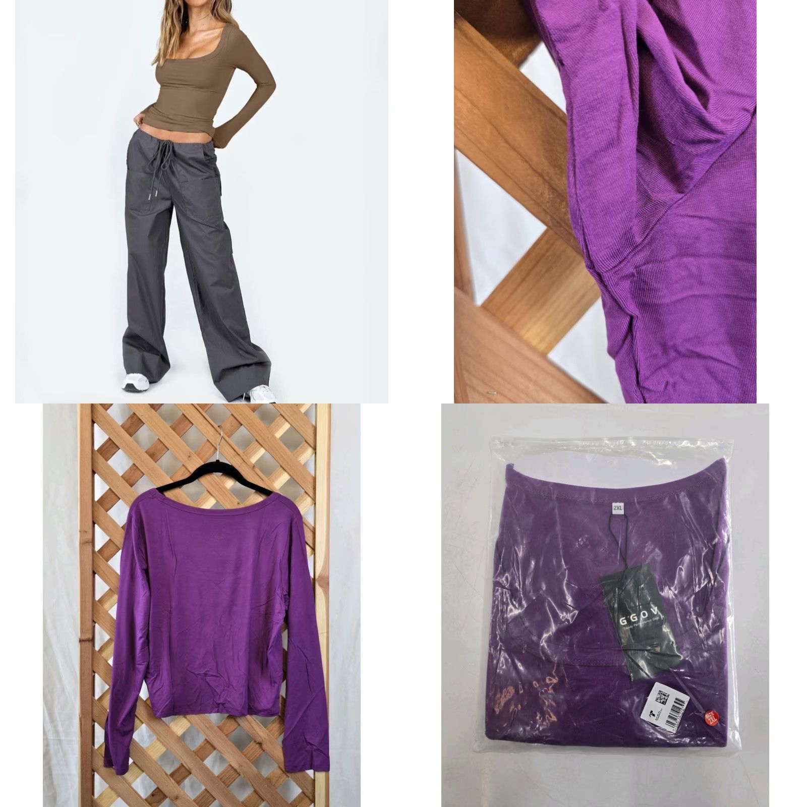 Vintage GGOV Womens Long Sleeve Crop Top Square Crewneck Top - Purple - 2XL - NWT - Blouse - Cropped - Solid - Sleeve Long - Pullover - Casual - Travel Size XXL / US 16-18 / IT 52-54 - 8 Thumbnail