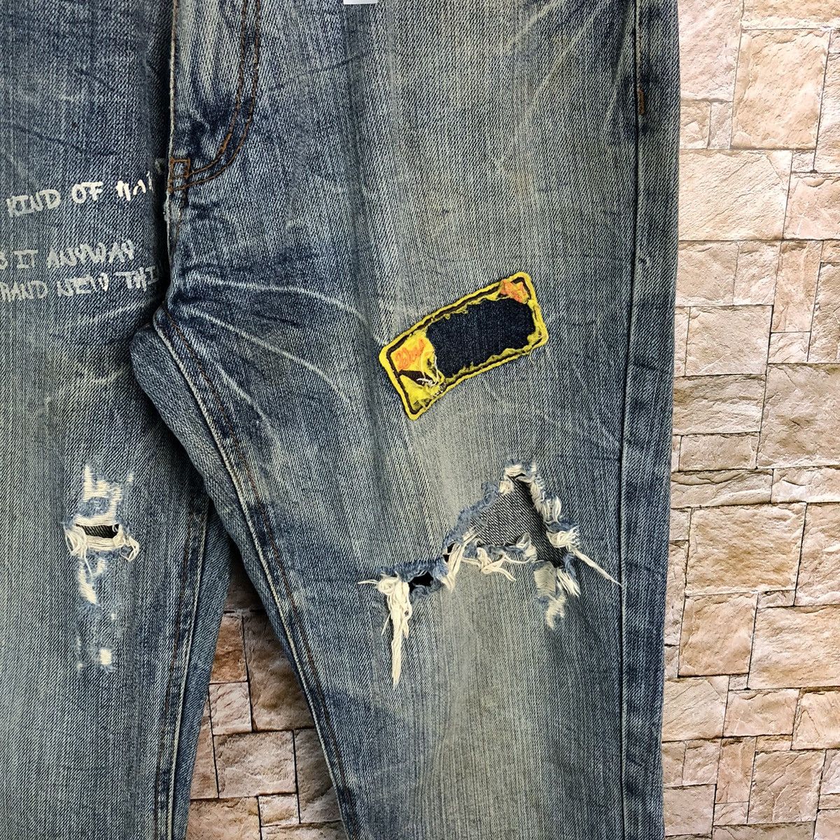 Japanese Brand One Beach Blue Distressed Denim Pants #A130 Size US 31 - 10 Thumbnail