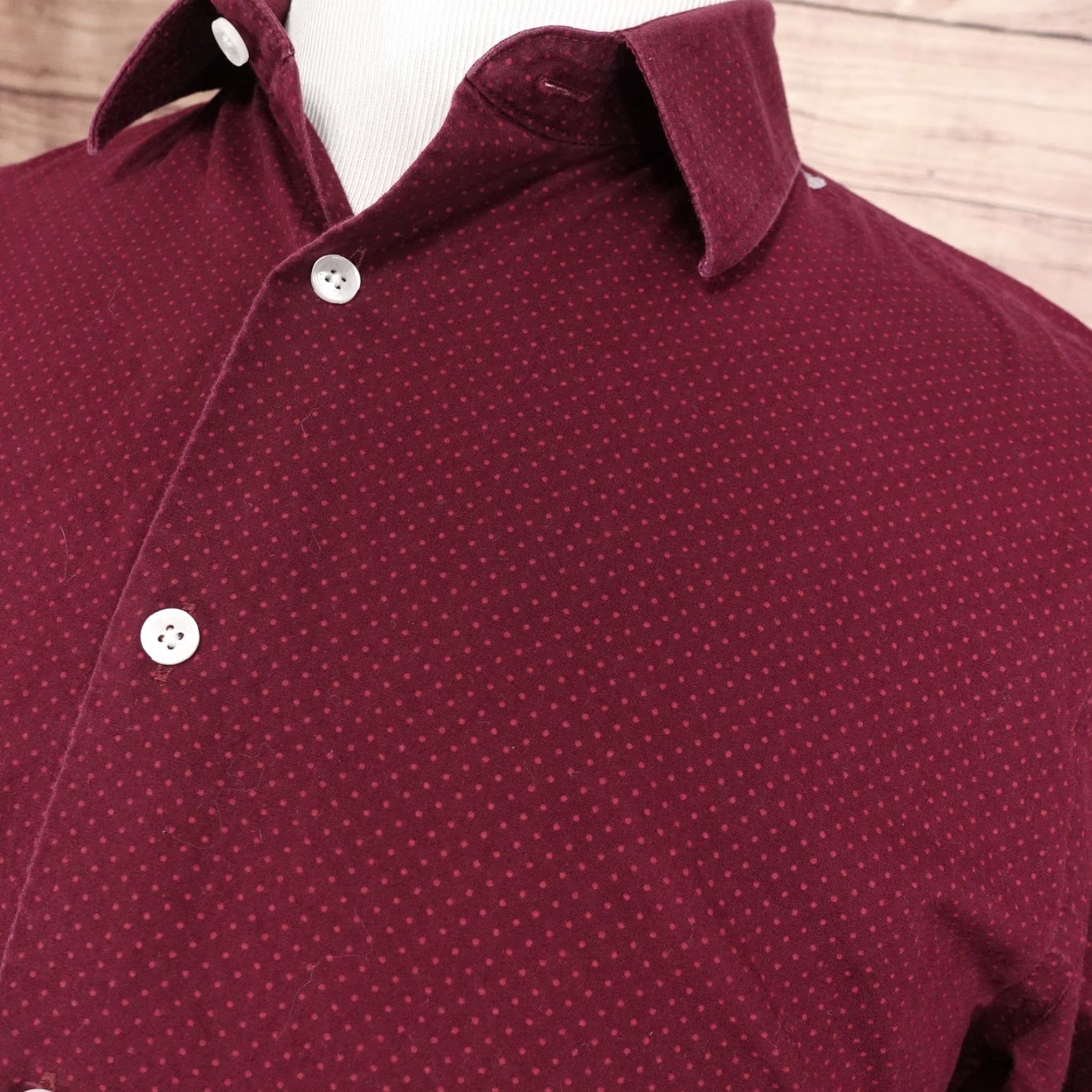 Express VINTAGE Express Men's Shirt Large Burgundy Red Polka Dot Long Sleeve Casual Business Size US L / EU 52-54 / 3 - 2 Thumbnail