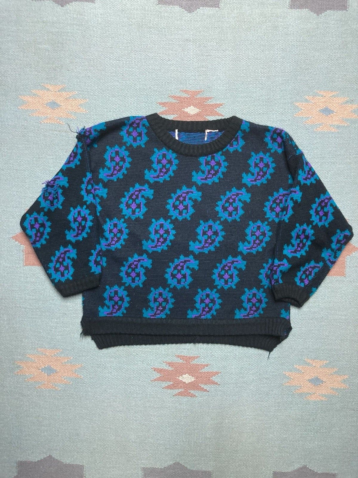 Vintage acrylic knit sweater half sleeve paisley boxy cropped large Size US L / EU 52-54 / 3 - 1 Thumbnail