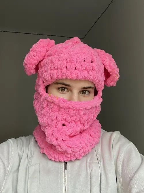 Handmade × Japanese Brand Handmade Knitted Balaclava Ski Mask Bunny Teddy Bear Style Size ONE SIZE - 1 Thumbnail