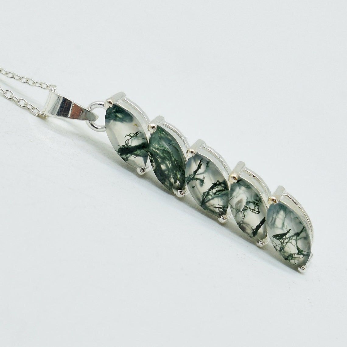 Handmade Moss Agate 925 Sterling Silver Pendant Necklace - 18 Inch Size ONE SIZE - 2 Thumbnail