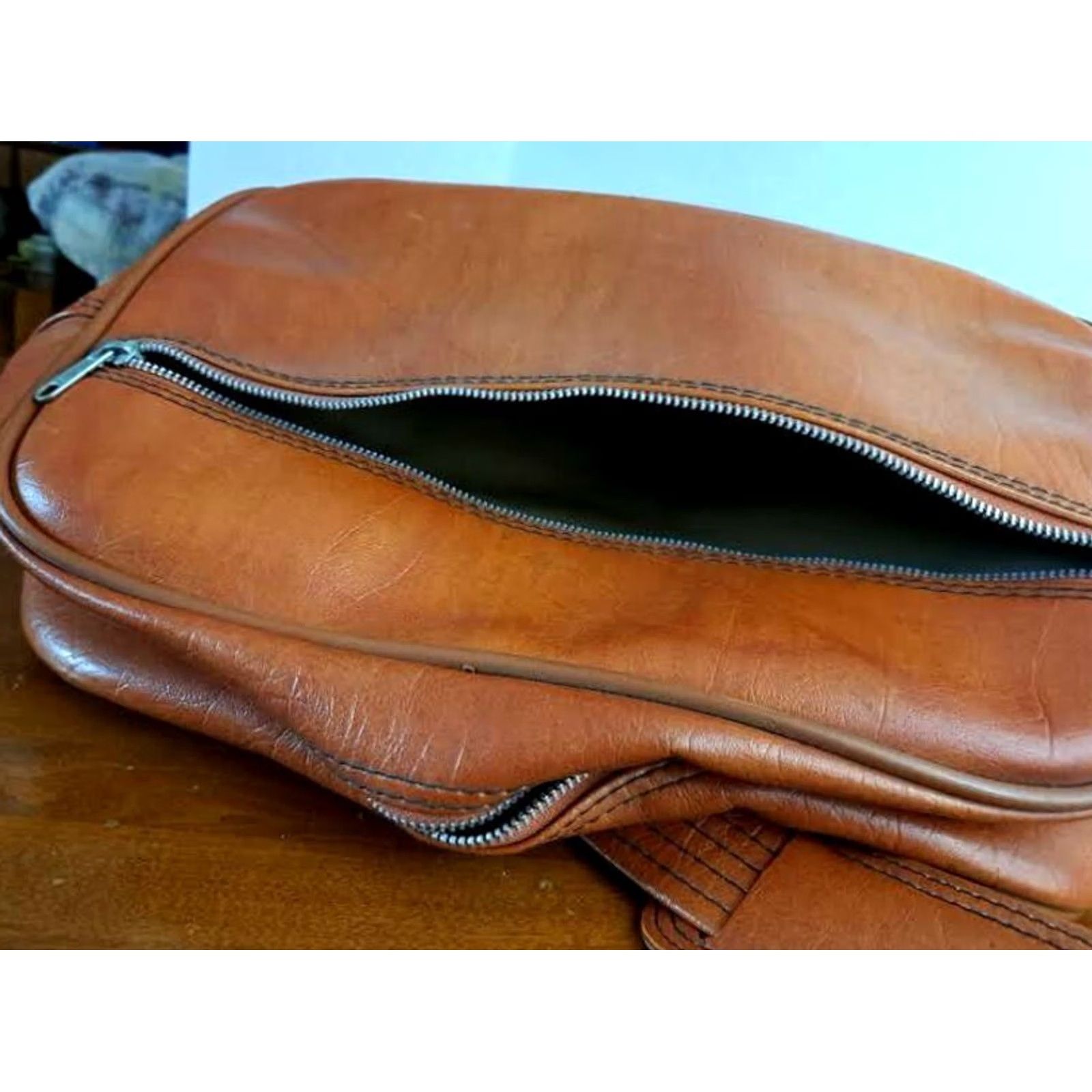 Sears VINTAGE Sears Brown Leather Personal Shoulder Travel Bag EUC Size ONE SIZE - 4 Thumbnail