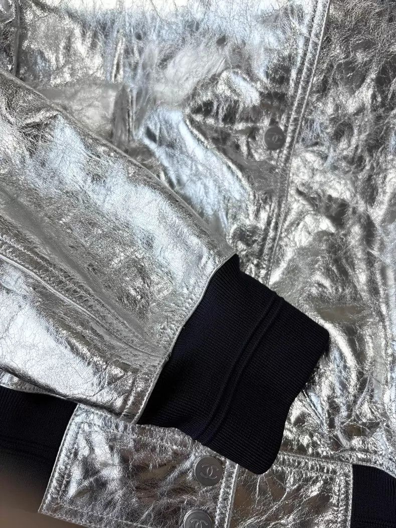 Chanel Chanel Silver Wrinkled Pilot Jacket F42- DMC Size US M / EU 48-50 / 2 - 6 Thumbnail