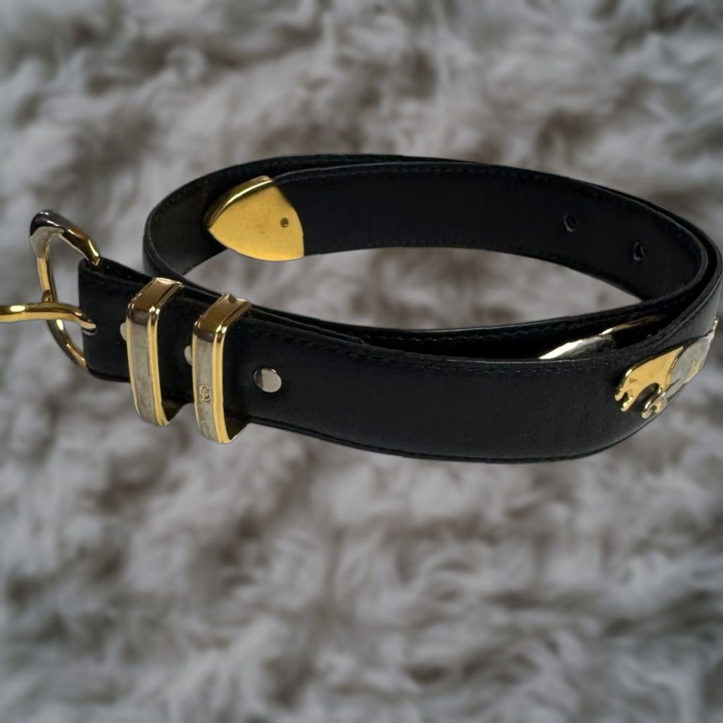 VINTAGE Catharina Van Lehndorff CL Women's Leather Belt Dress Black 70 cm Panthers Buckle Womens Leather Belt Dress Belt