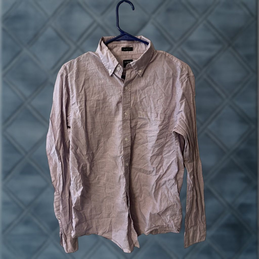 J.Crew J. Crew Men’s Shirt Slim Fit Button-Down Purple Solid M Long Sleeve Collared Casual Knit 100% Cotton Size US M / EU 48-50 / 2 - 1 Thumbnail