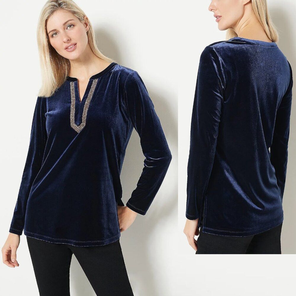 Other New Susan Graver Artisan Velvet Knit Split Neck Tunic Size Size XXS / US 00 / IT 34 - 1 Thumbnail