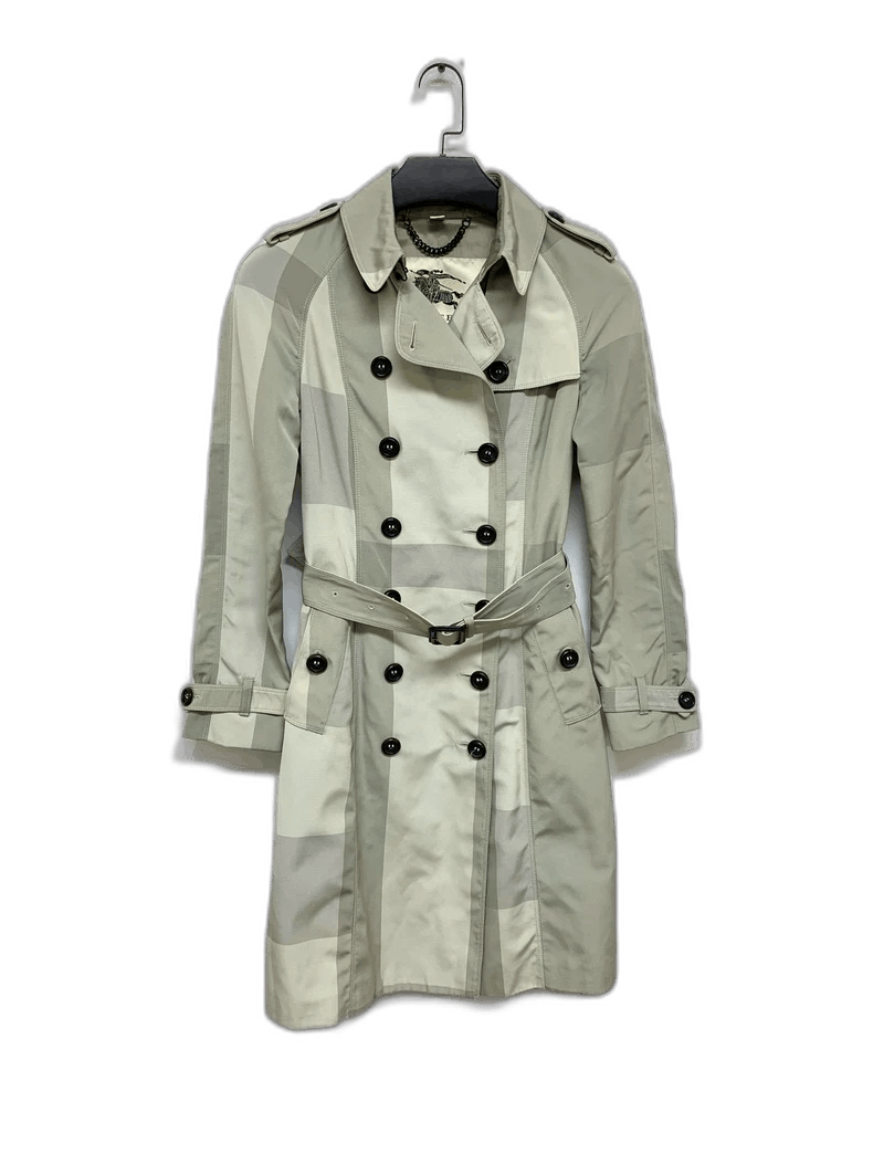 Burberry Gray White Plaid Trench Coat