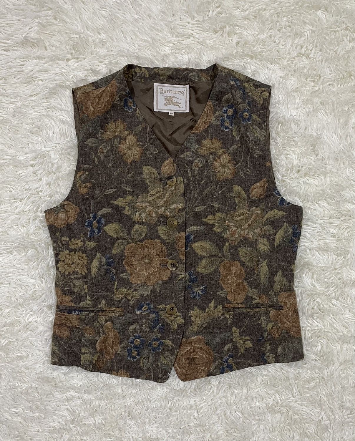 Burberry Vintage Burberrys' Floral Tapestry Vest Waistcoat 90s Size US XXS / EU 40 - 1 Thumbnail