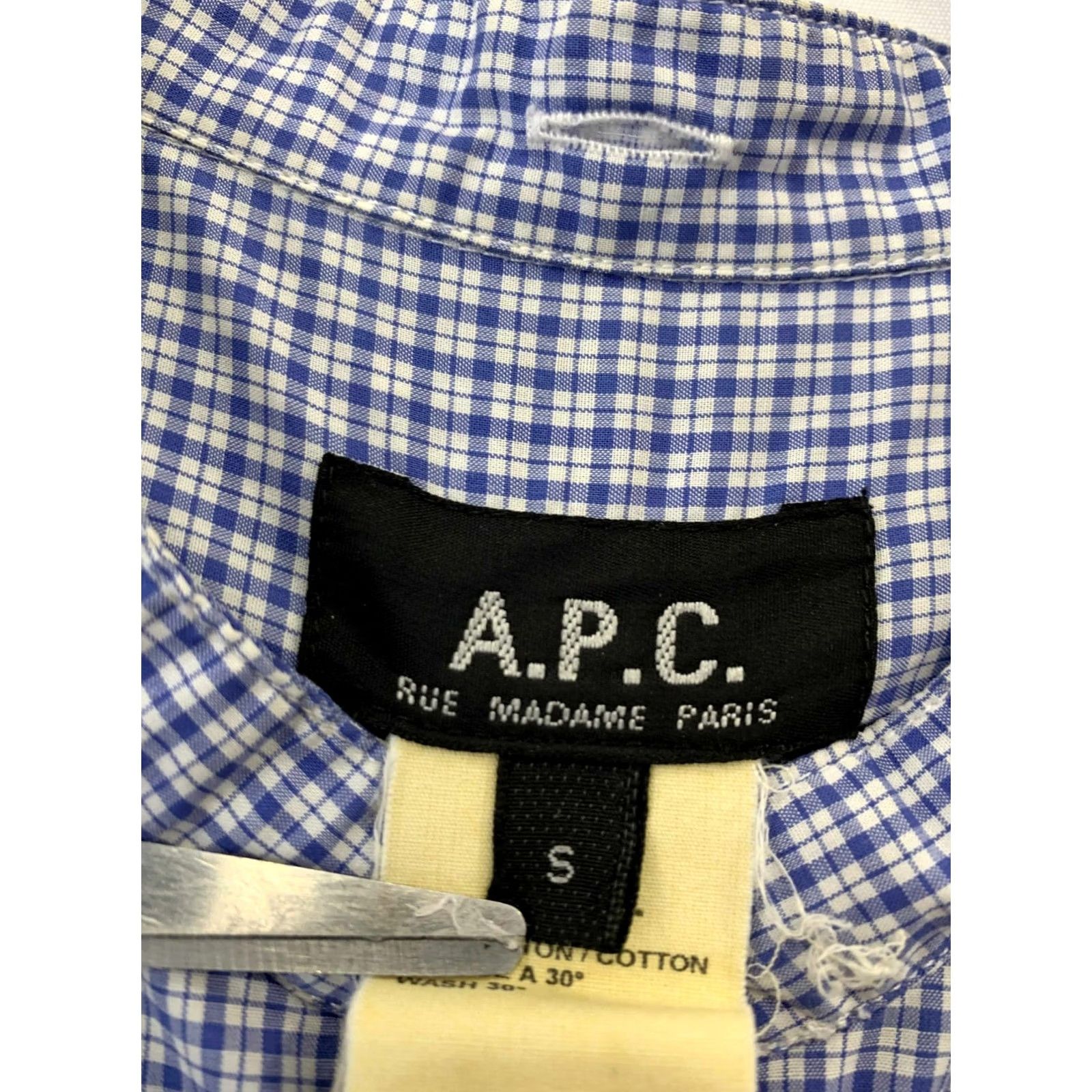 A.P.C. A.P.C. Men’s Blue Check Plaid Grandad Collar Shirt S Long Sleeve Cotton Mens Shirt Size US S / EU 44-46 / 1 - 3 Thumbnail