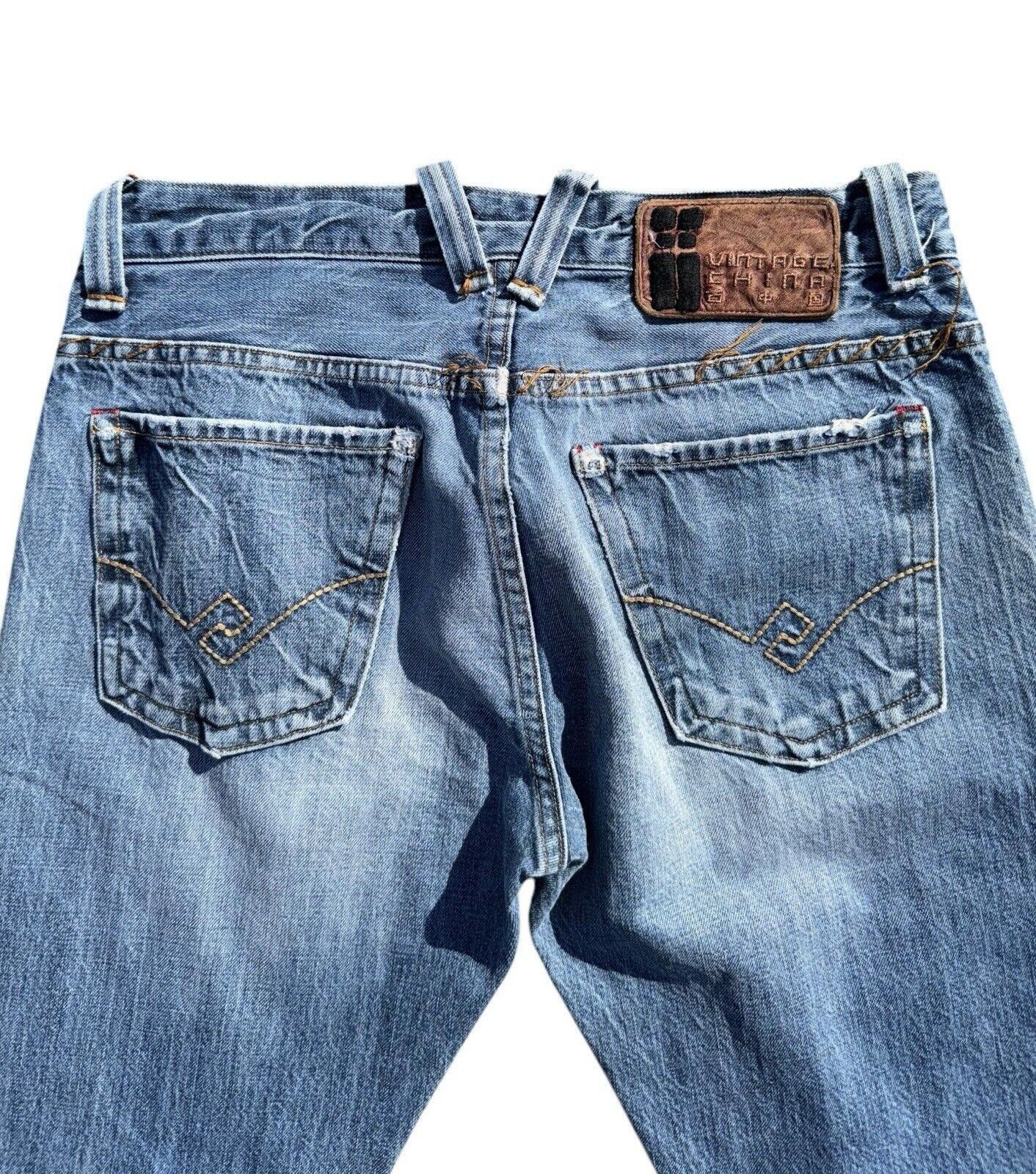 Designer Vintage China 90s Distressed Repaired Selvedge Jeans 32 Size US 32 / EU 48 - 9 Thumbnail