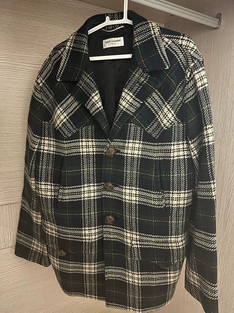 saint laurent wool plaid coat for men and women