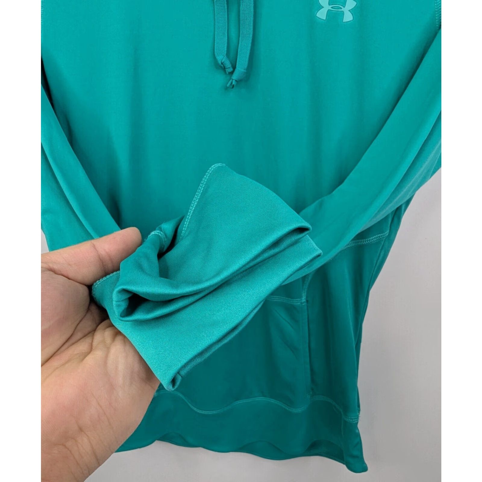 Under Armour Under Armour HeatGear Hoodie Shirt Women’s Small Teal Green Semi-Fitted Zip Hooded CrossFit Activewear Pullover Crew Neck Long Sleeve Size S / US 4 / IT 40 - 2 Thumbnail