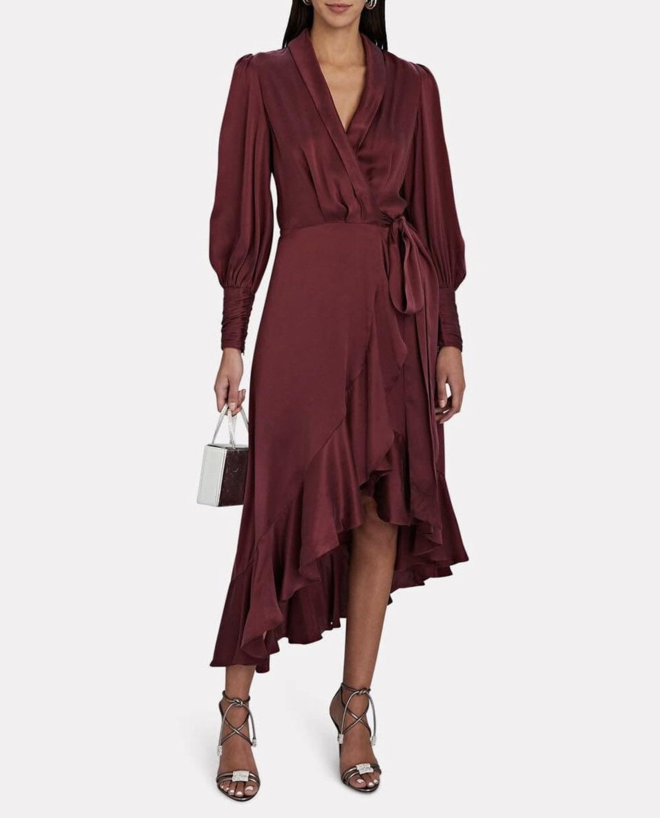 image of Zimmermann Silk Wrap Dress Burgundy in Red, Women's (Size XS)