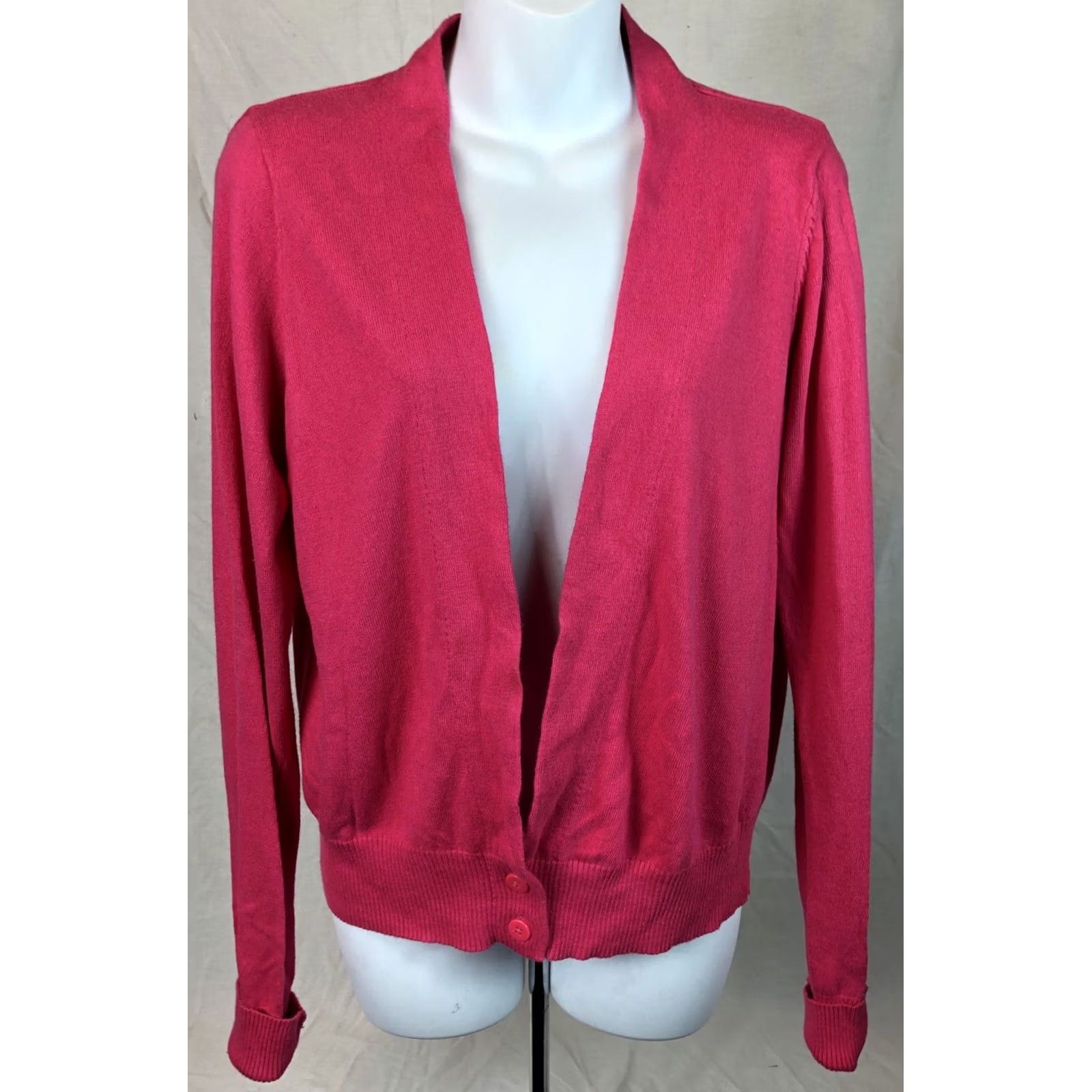 Pinko VINTAGE Worthington Knit Cardigan L Hot Pink Button Open Front LongSleeve Y2K 90s Womens Size L / US 10 / IT 46 - 2 Thumbnail