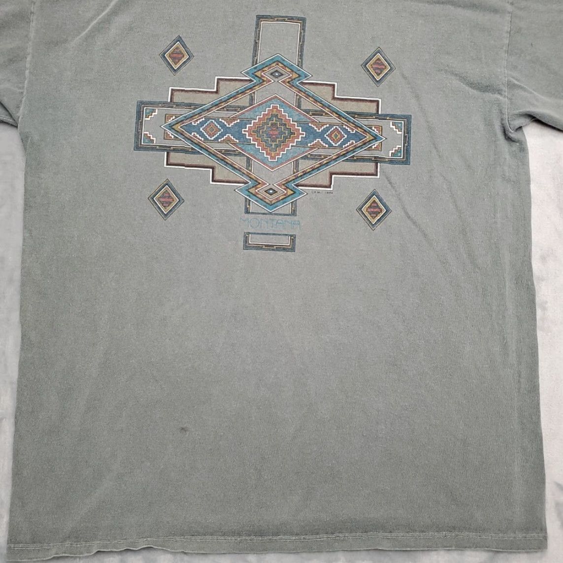 Vintage Vintage Montana T Shirt Men L Green Azteck Tourist TEE 90s Y2K Single Stitch Text Graphic Print Crew Neck Short Sleeve Cotton Mens Size US L / EU 52-54 / 3 - 2 Thumbnail