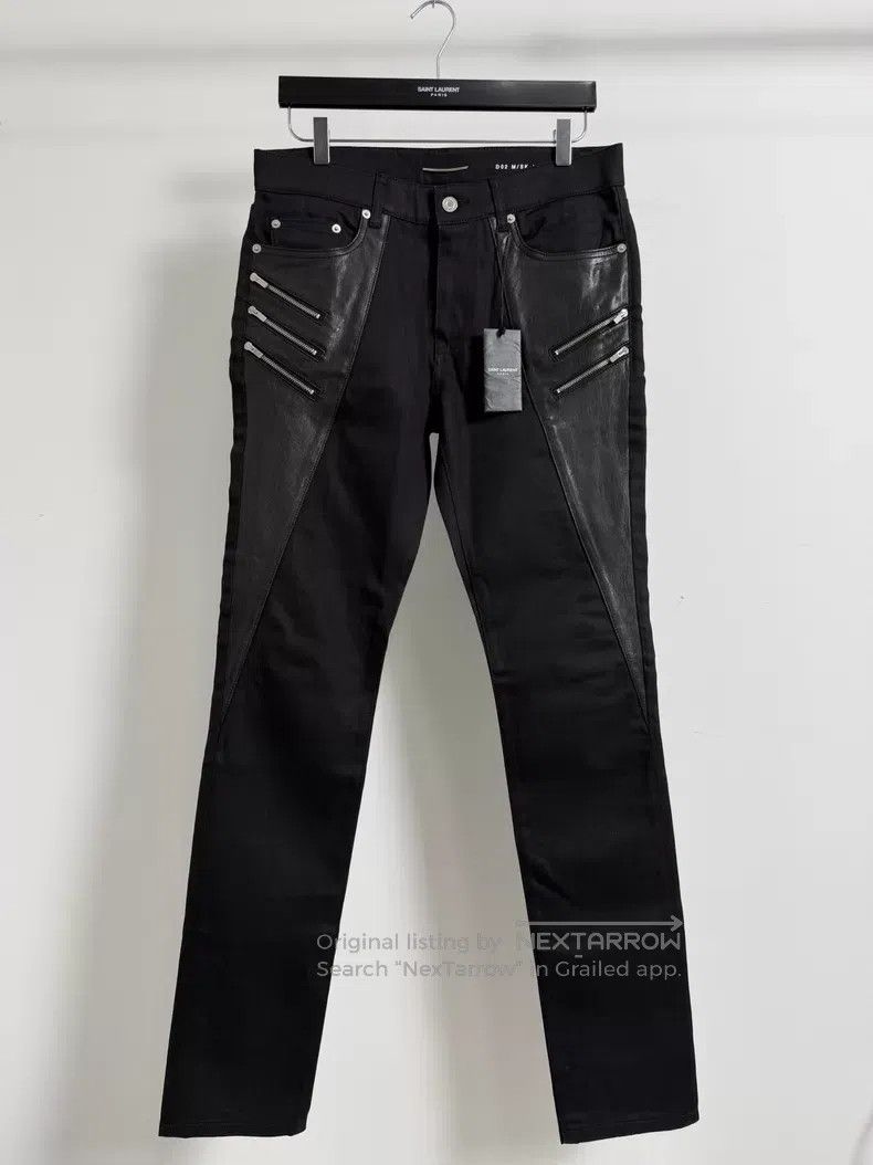 Saint Laurent Paris Saint Laurent Paris Zipper Patch Leather Black Denim Pants Size US 31 - 1 Thumbnail