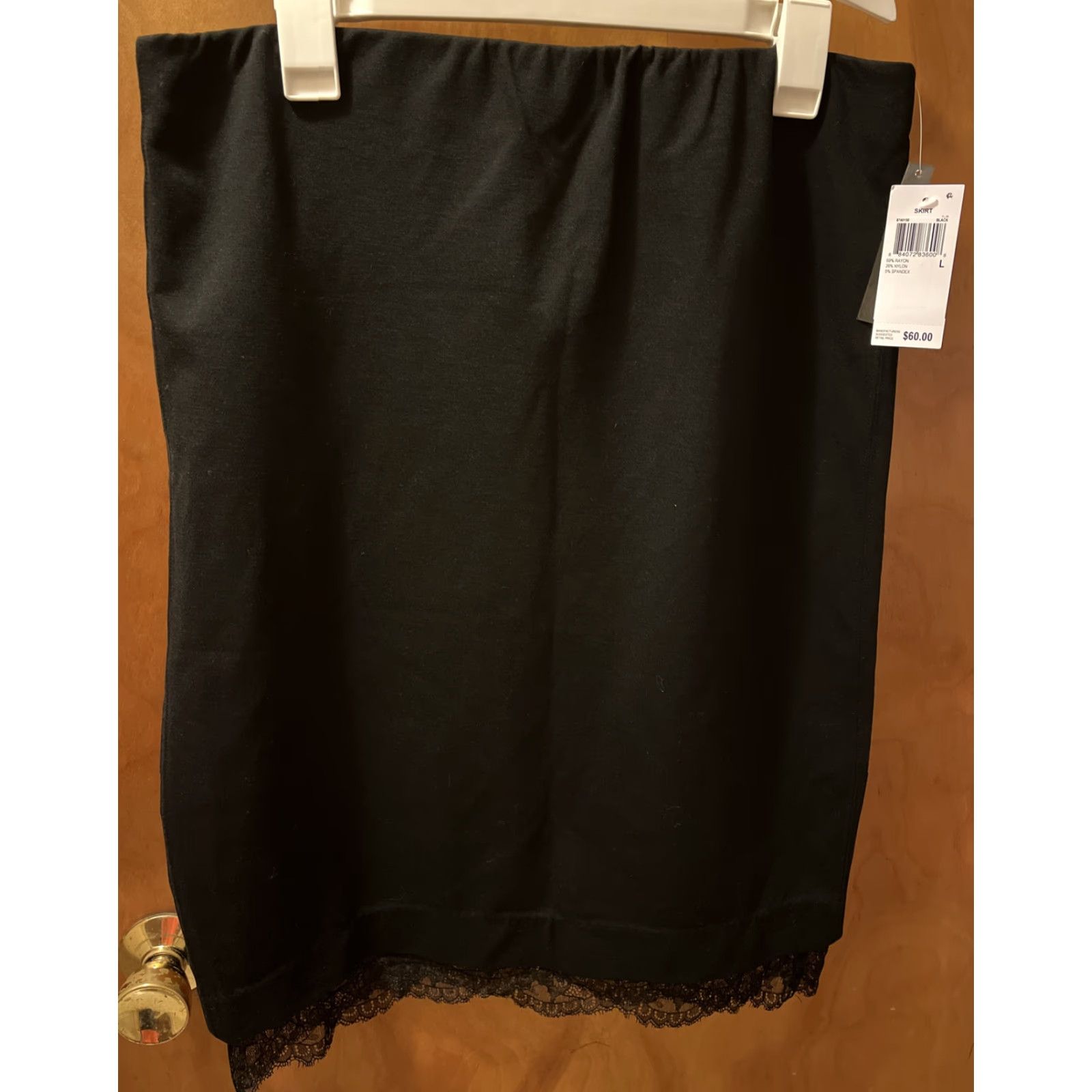 Vintage Olivia & Grace Women's Pencil Skirt Size L Black Pull On Stretch Lace Accent NWT Size 36" / US 14 / IT 50 - 2 Thumbnail
