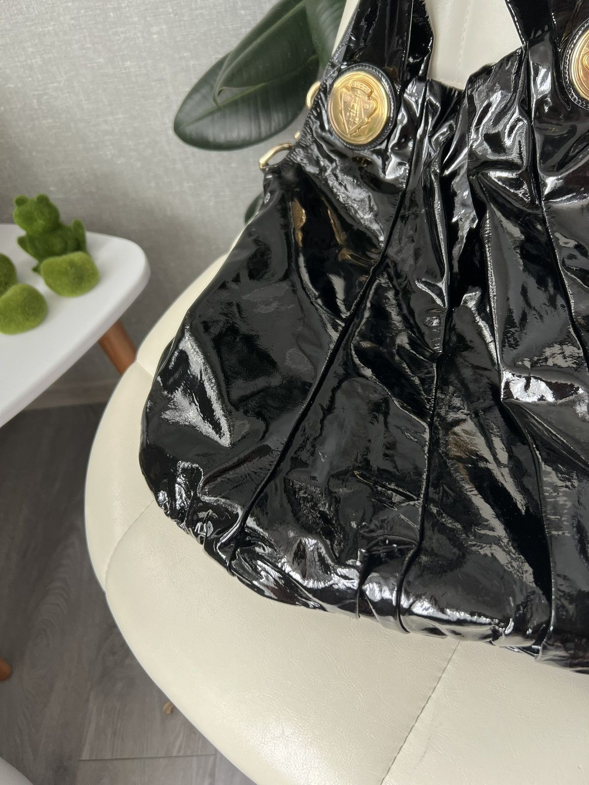 Gucci GUCCI Hysteria Pleated Black Patent Leather Shoulder Bag Size ONE SIZE - 4 Thumbnail