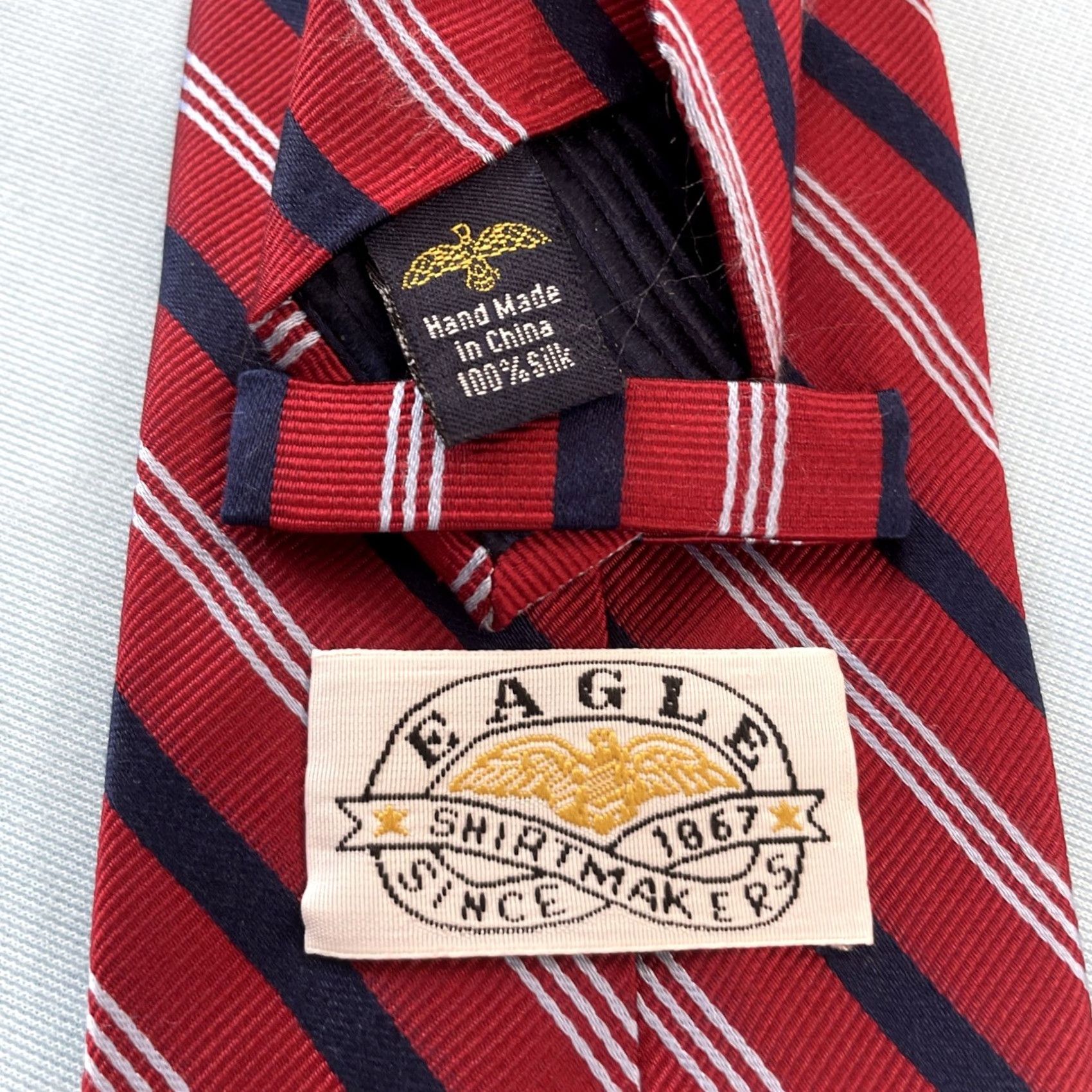 Vintage Eagle Silk Neck Tie Repp Striped Red White Blue 3.5x61" Classic Woven Tie Designer Men’s Size ONE SIZE - 6 Thumbnail