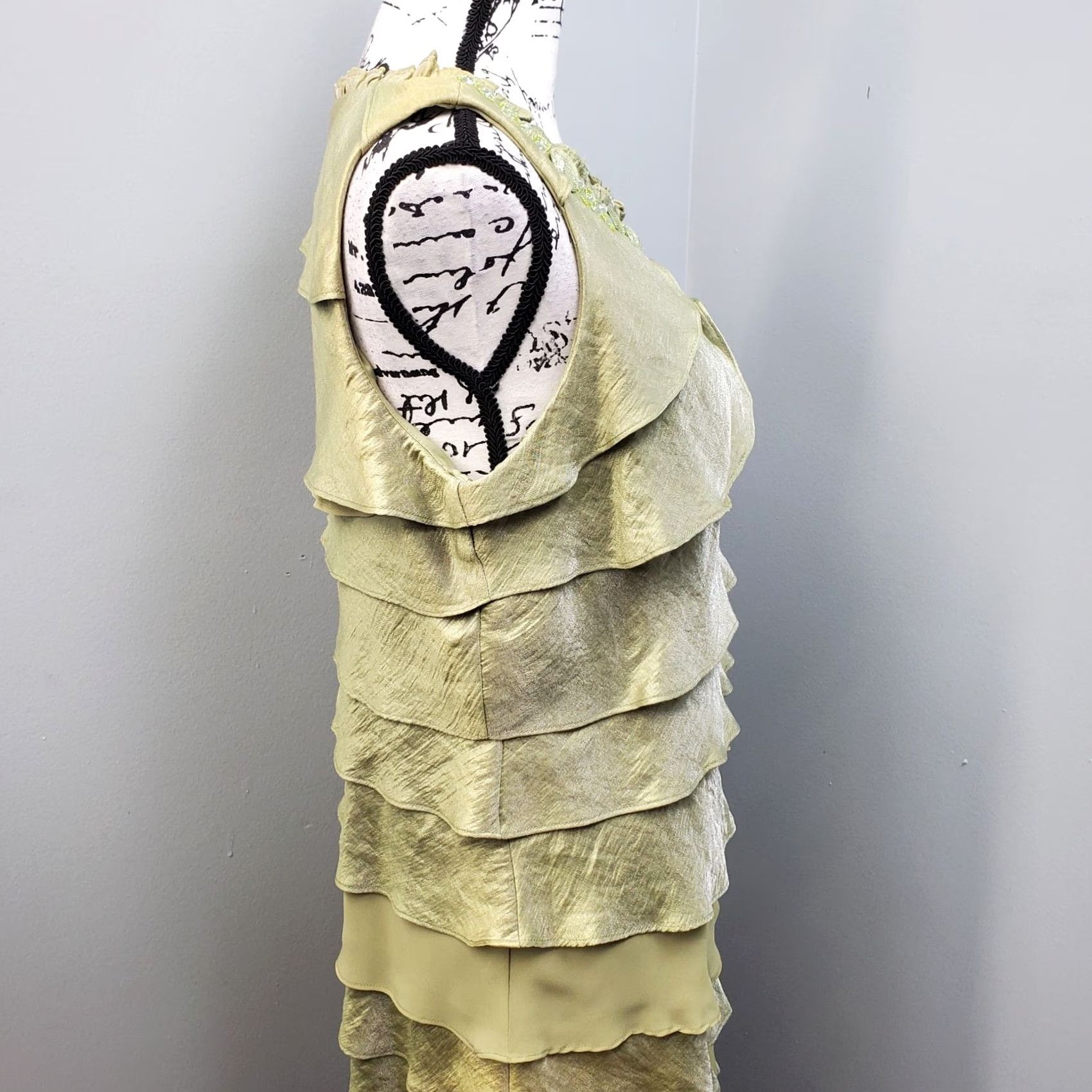 Vintage S.L. Fashions Tiered Dress Womens 14 Green Ruffle Embellished Jewel Neck Detail Dress Size XL / US 12-14 / IT 48-50 - 7 Thumbnail