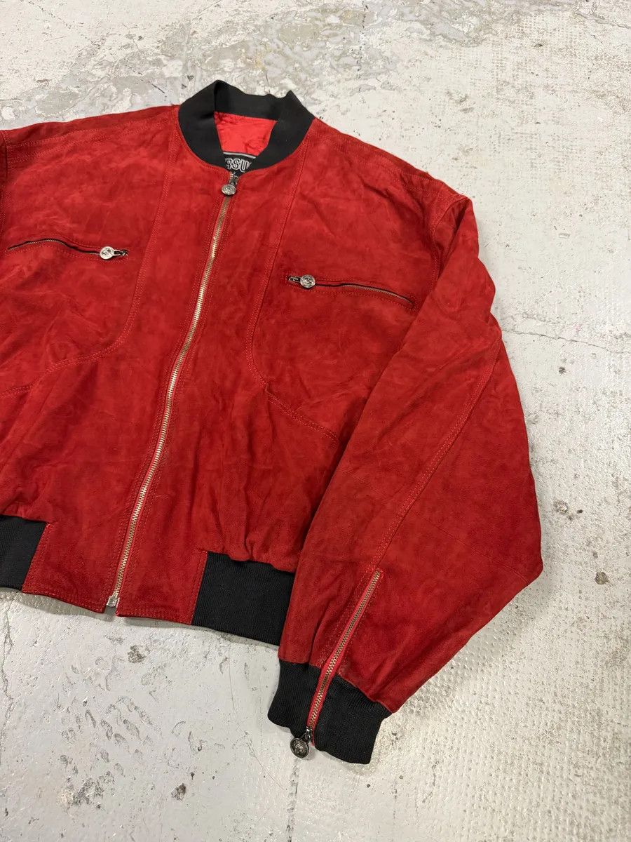 Versace 2000s Versace Red Leather Bomber Jacket Size US M / EU 48-50 / 2 - 6 Thumbnail