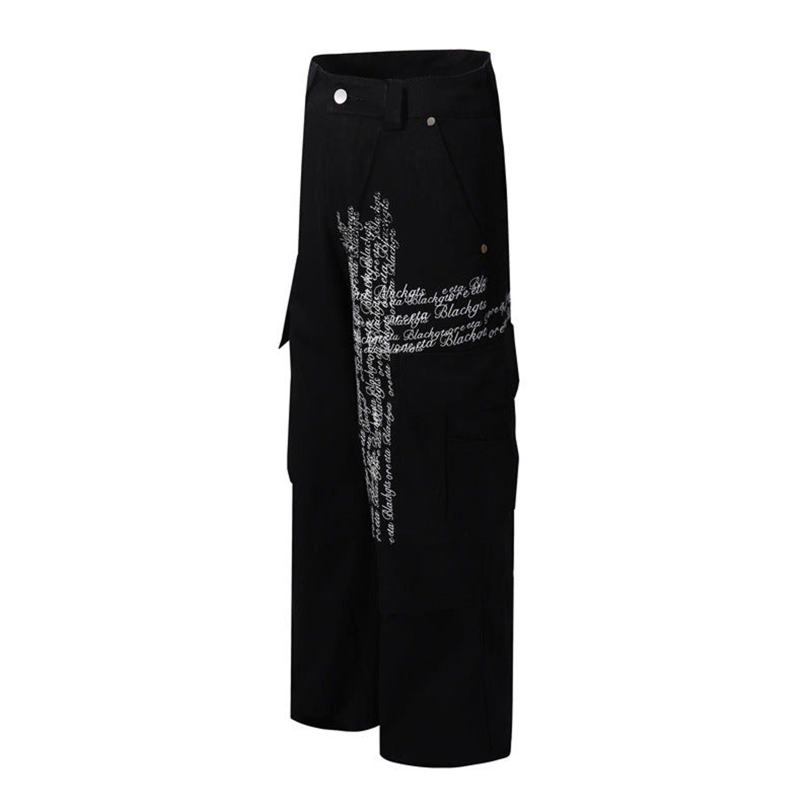 Other Black Wide Leg Cargo Pants with White Script Print Size US 30 / EU 46 - 3 Thumbnail