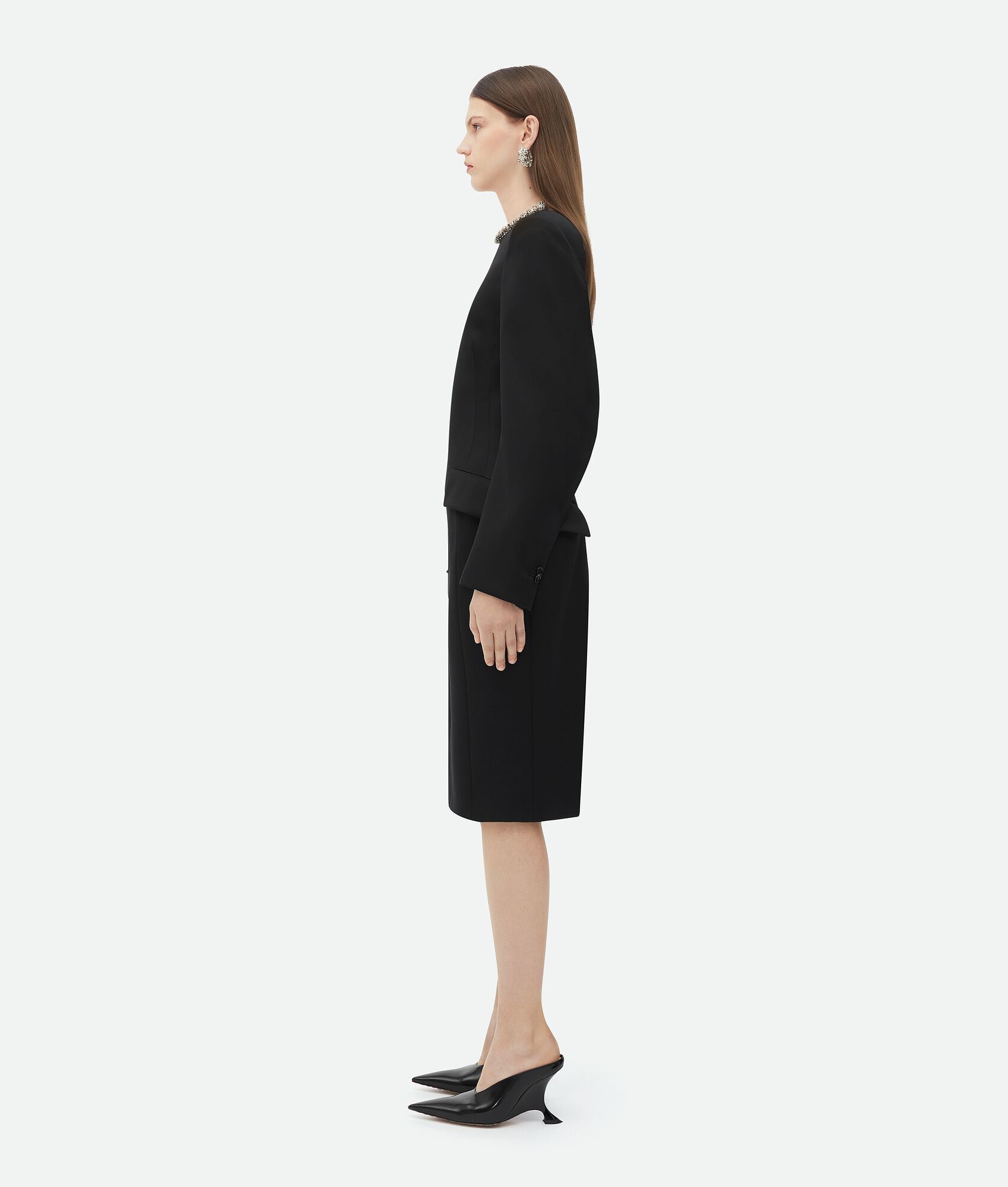 Bottega Veneta o1n1vont0625 Curved Sleeves Light Wool Midi Dress in Black Size S / US 4 / IT 40 - 2 Thumbnail