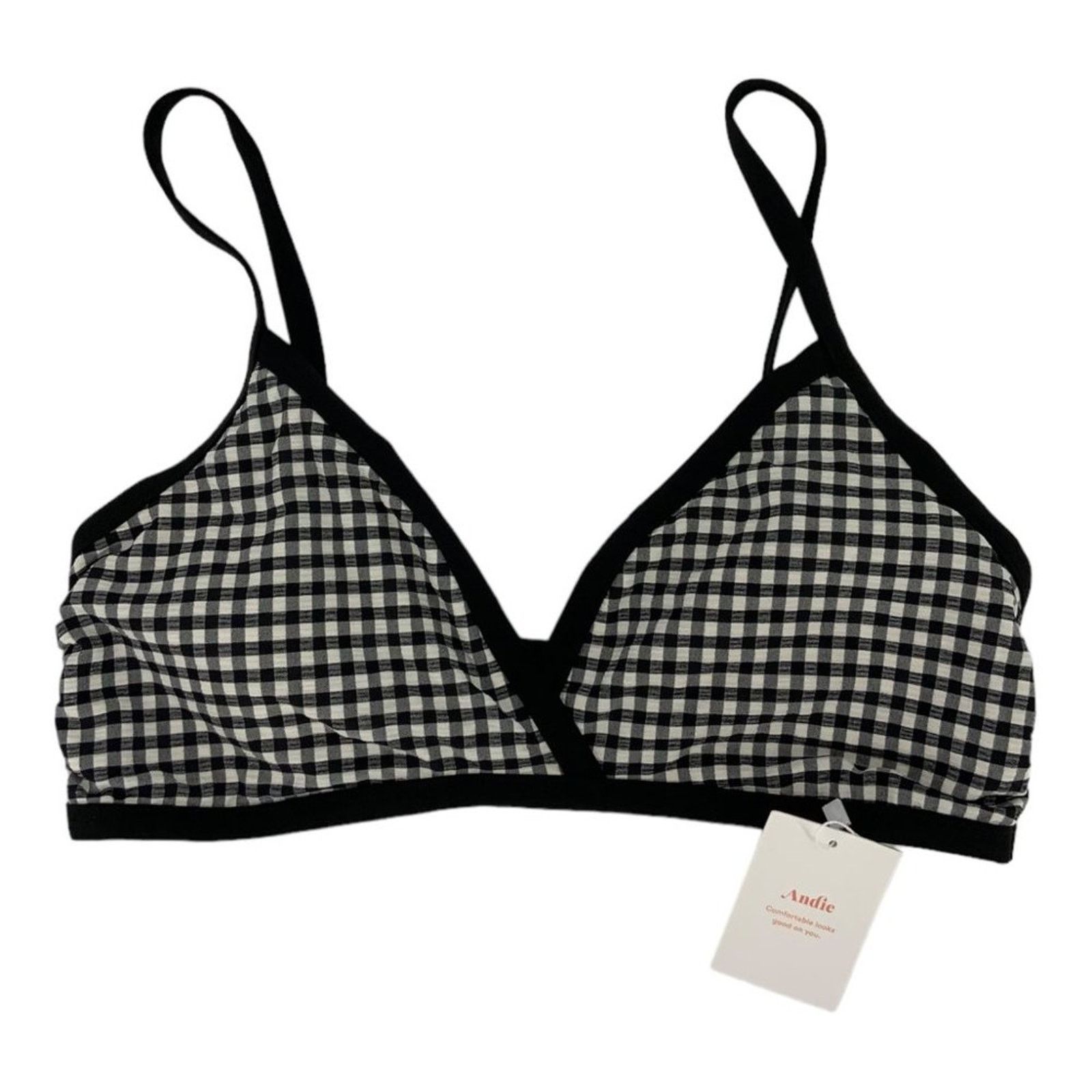 Other Andie Cove V Neck Bikini Top Black Gingham Large NWT $65 MSP Size ONE SIZE - 3 Thumbnail