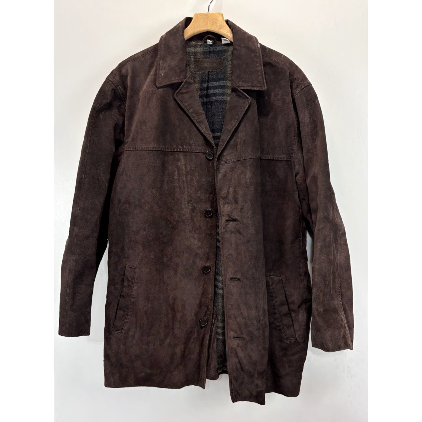 CHOCOOLATE Vtg Savile Row Brown Suede Car Coat Mens L Chocolate Brown Flannel Blanket Lined Size US L / EU 52-54 / 3 - 5 Thumbnail