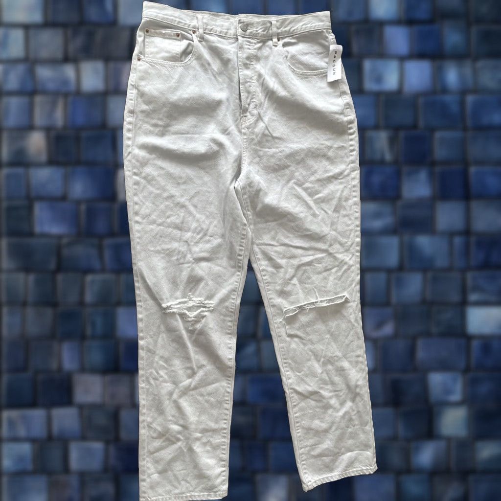 Pacsun Pacsun Denim Dad Jeans Womens 32 Jeans Distressed Relaxed Button Fly White 100% Cotton Baggy 80s 90s Hip Hop Punk Retro Womens Size 24" / US 00 / IT 34 - 1 Thumbnail
