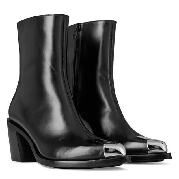 Alexander McQueen o1g2r1mq0824 Cuban Ankle Boots in Black & Silver Size US 8 / IT 38 - 3 Thumbnail