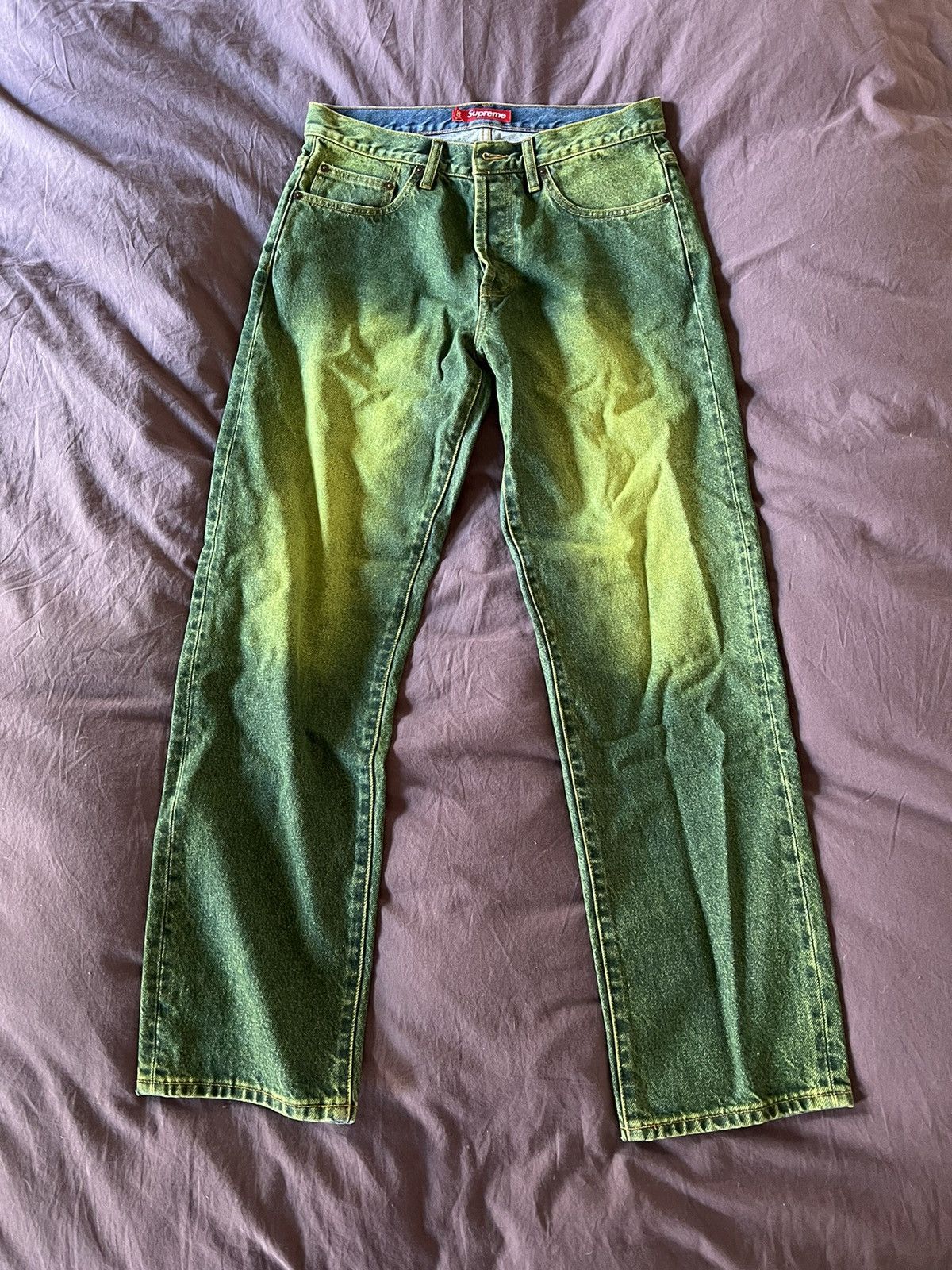 Supreme Regular Jean Overspray Green Fw23 Grailed