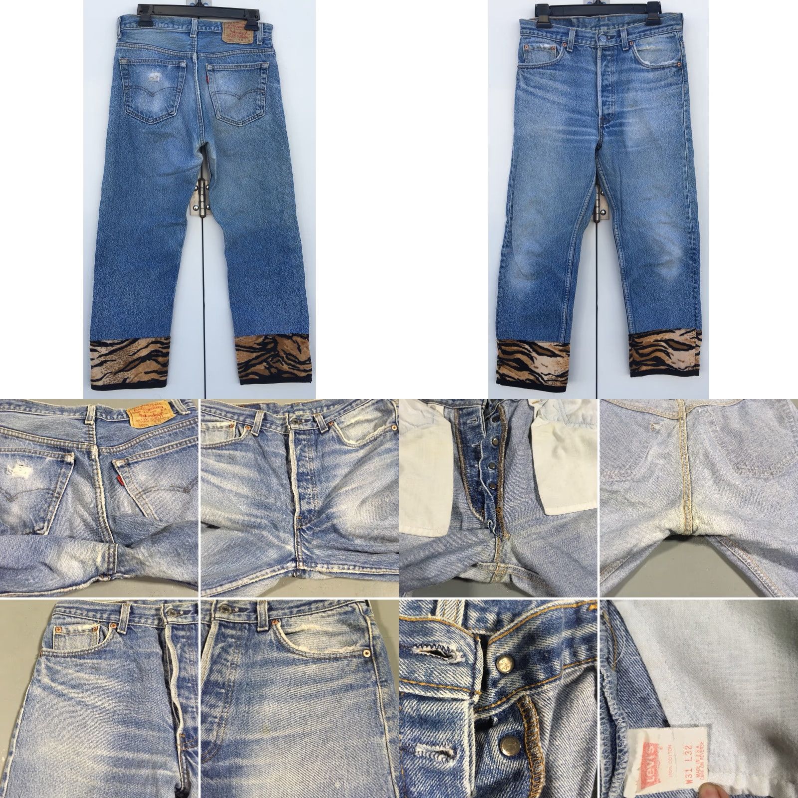 Levi's VINTAGE Levi's 501 Jeans Animal Print End Of Legs 30 Waist Made In USA 100% Cotton Blue Mens Jeans 90s 2000s Size 24" / US 00 / IT 34 - 8 Thumbnail