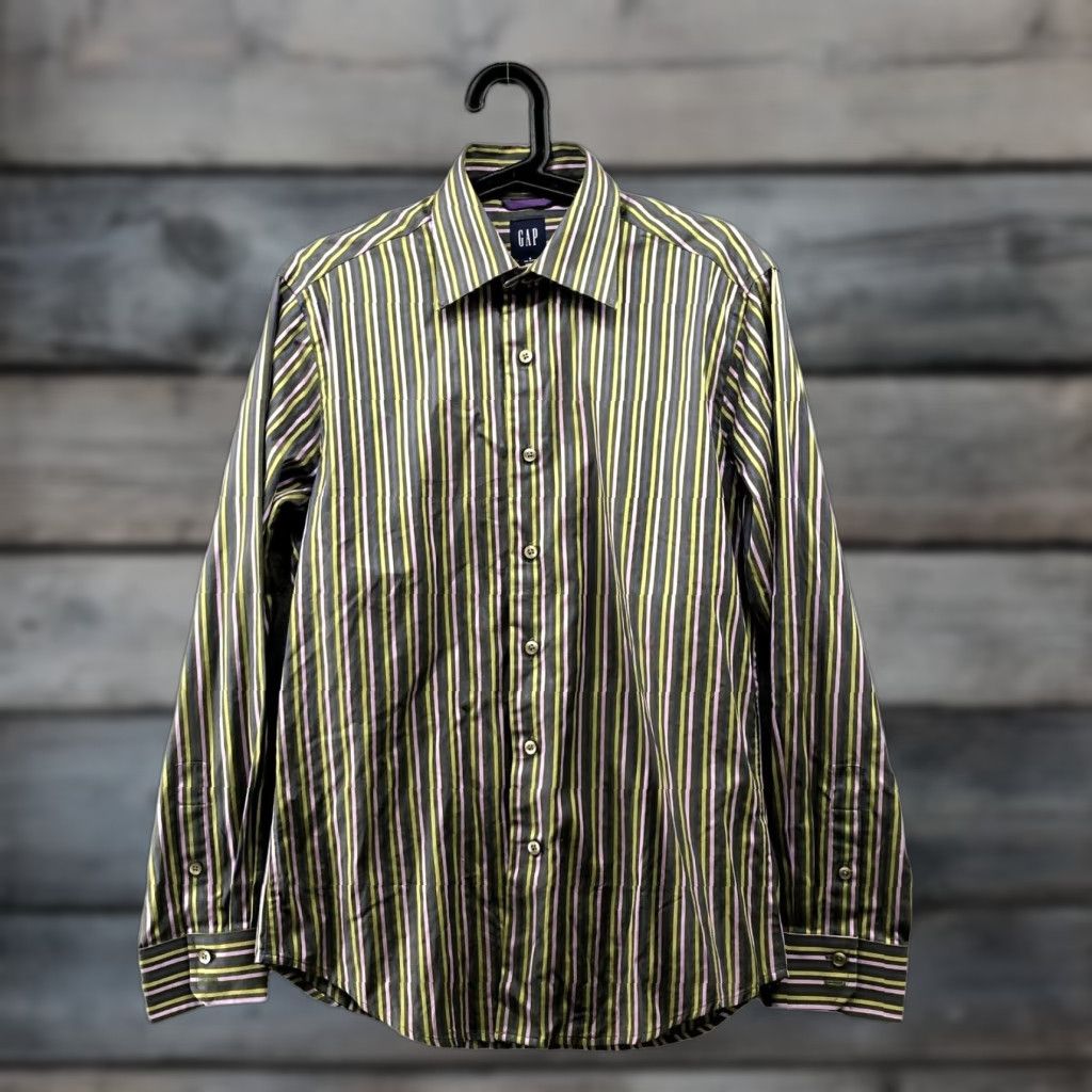 Gap GAP Dress Shirt Mens S 14-14.5 Purple Green Stripe Button Up Long Sleeve Cotton Size 36R - 1 Thumbnail