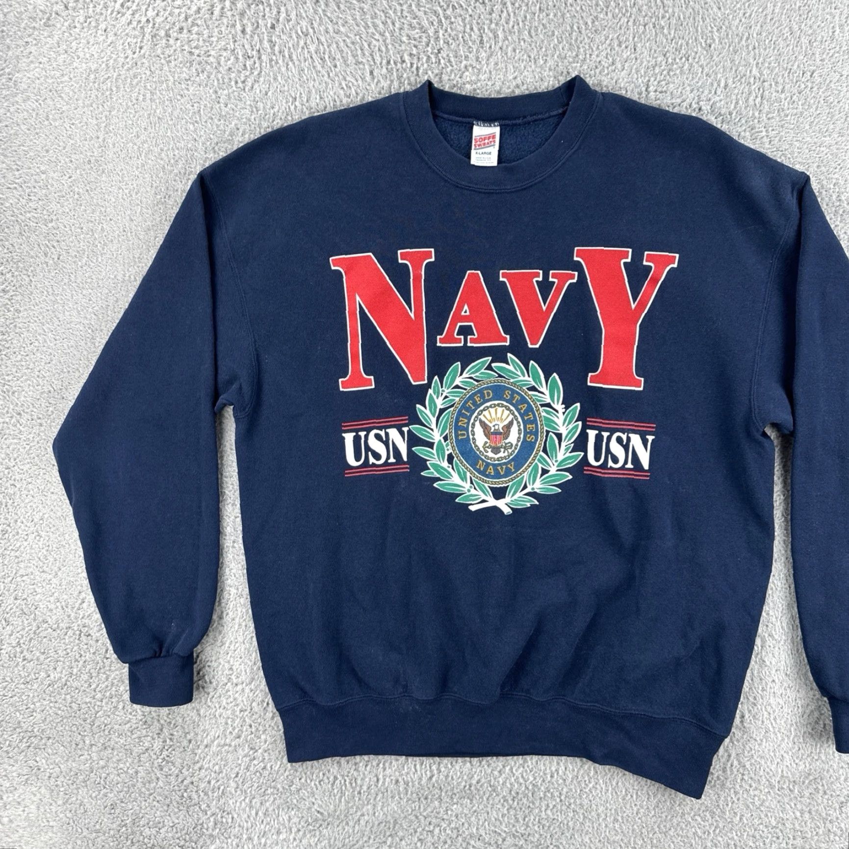 Soffe VINTAGE Soffe Sweatshirts Shirt Adult XL Blue United States Navy USN 90s Patriotic Mens PullOver Crewneck Sweatshirt Blue USA 90s Patriotic Size US XL / EU 56 / 4 - 3 Thumbnail