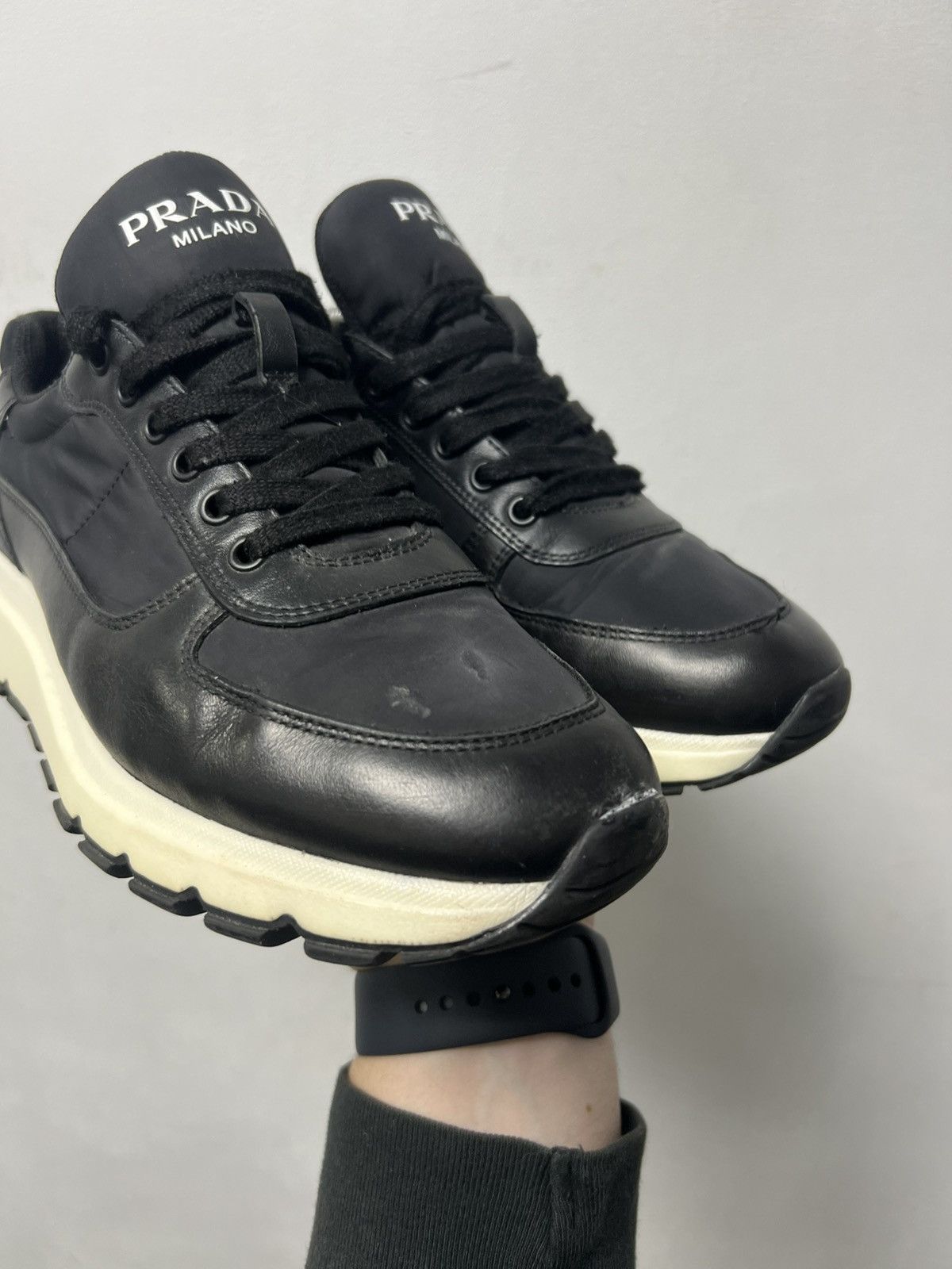 Prada Prada Milano Black Leather Shoes Trainers Size US 7.5 / EU 40-41 - 5 Thumbnail