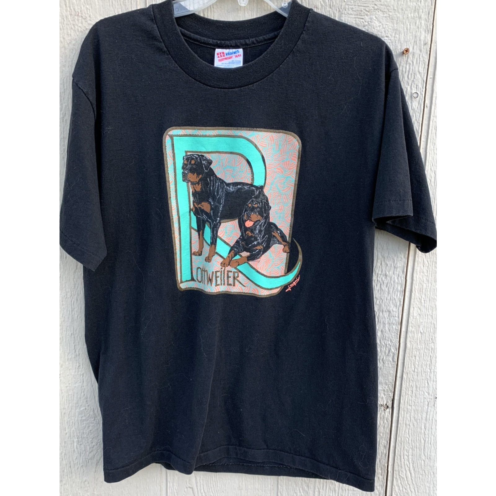 Cottweiler VINTAGE Rottweiler Dog T Shirt 90s 1990s Hanes Heavyweight 50/50 Mens L Black Short Sleeve Crew Neck Dog Graphic Print Clothing Size US L / EU 52-54 / 3 - 6 Thumbnail