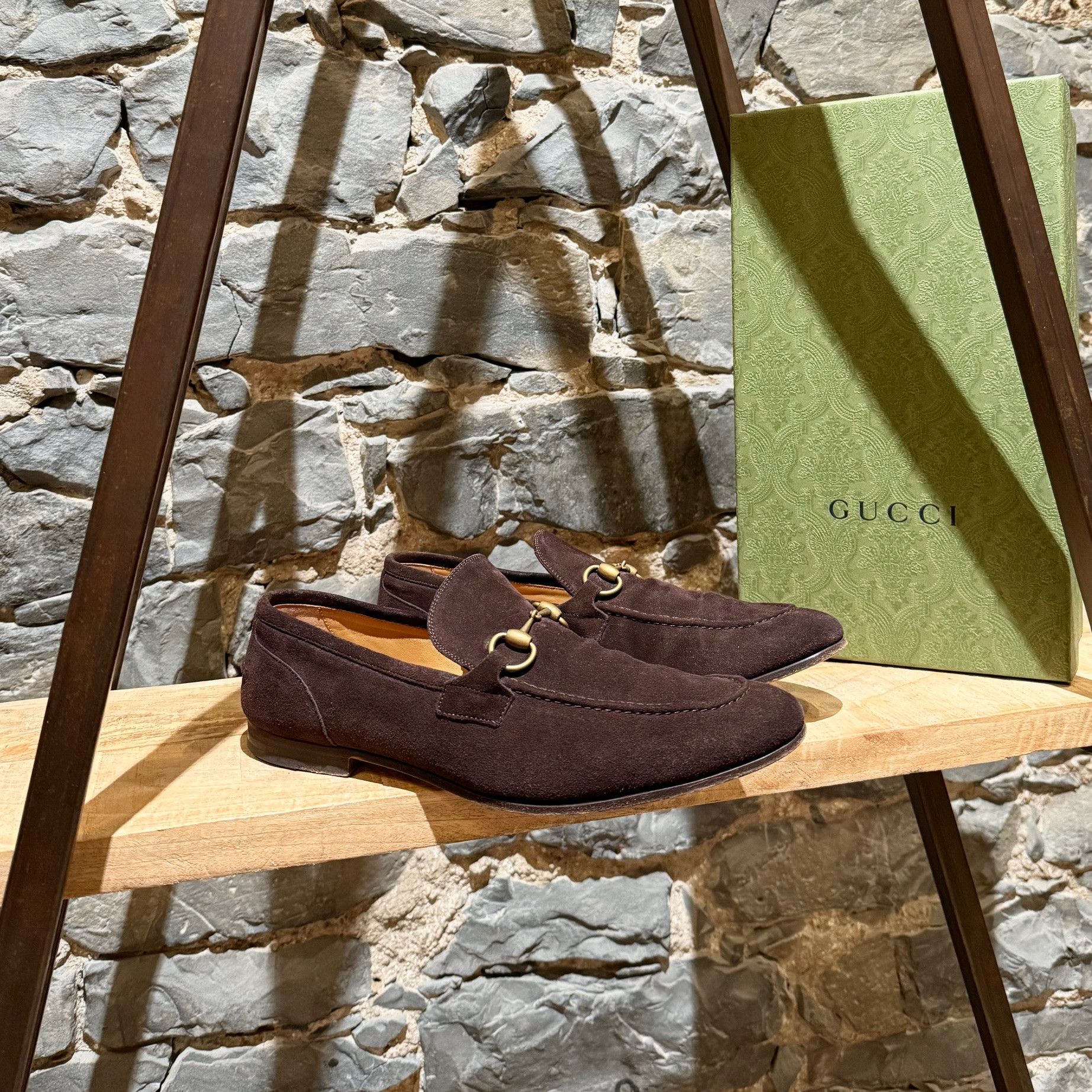 Gucci Gucci Brown Suede Horsebit Accent Jordaan Loafers Size US 11.5 / EU 44-45 - 1 Thumbnail