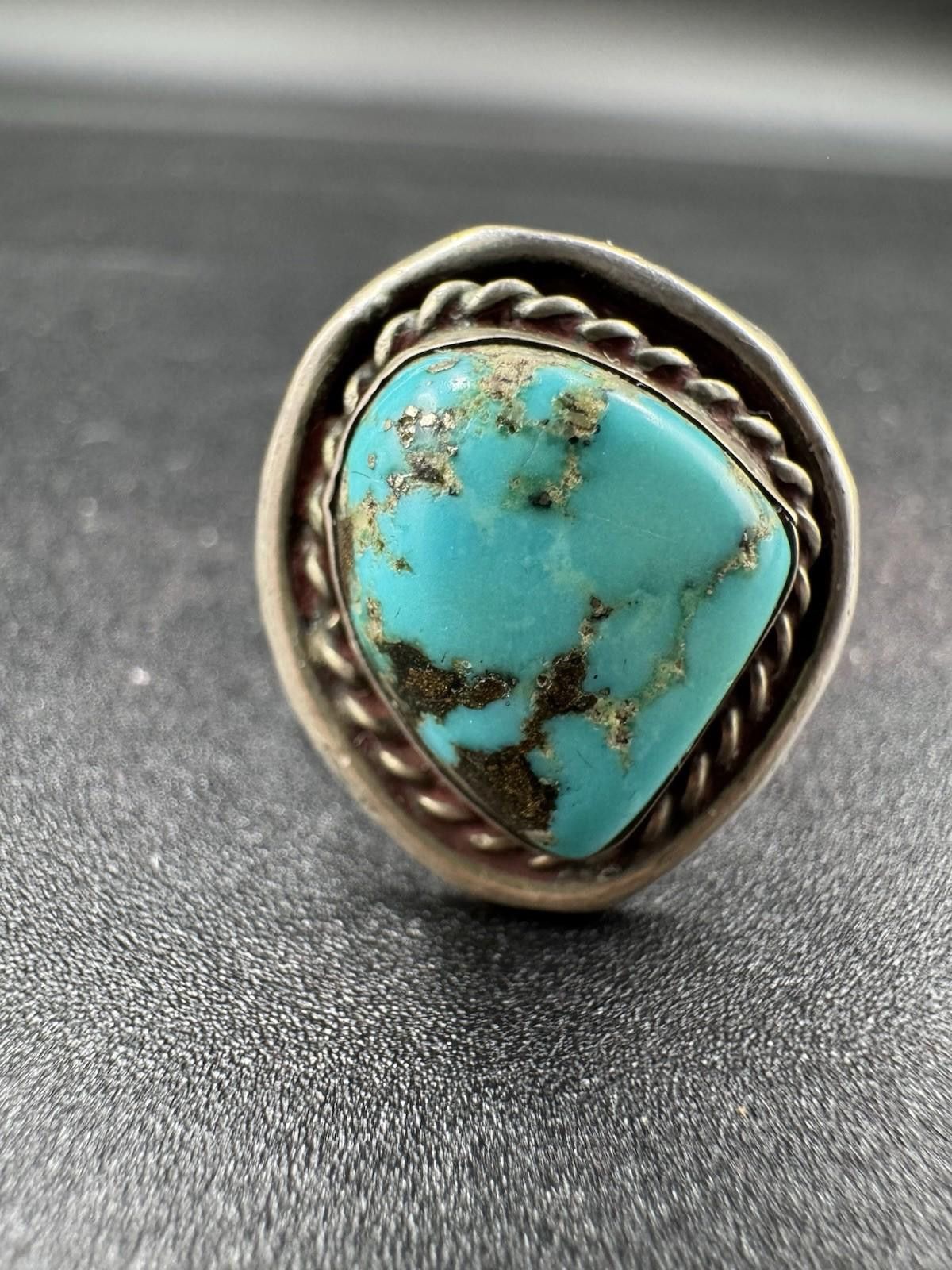 Matix Vintage Navajo Turquoise Ring Sterling Silver Natural Stone Size ONE SIZE - 3 Thumbnail
